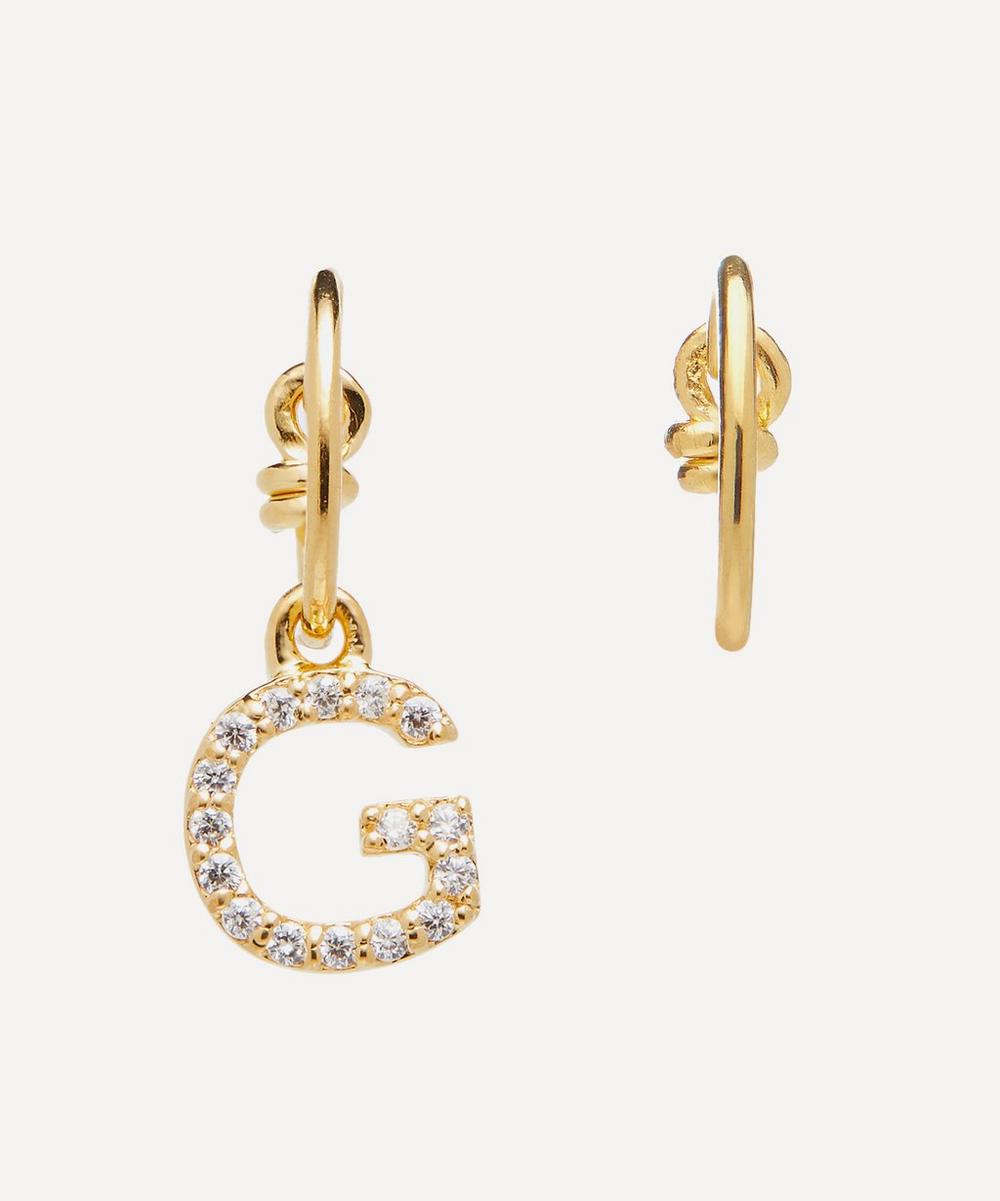 Theodora Warre Gold-plated Zircon Letter G Mismatched Hoop Earrings