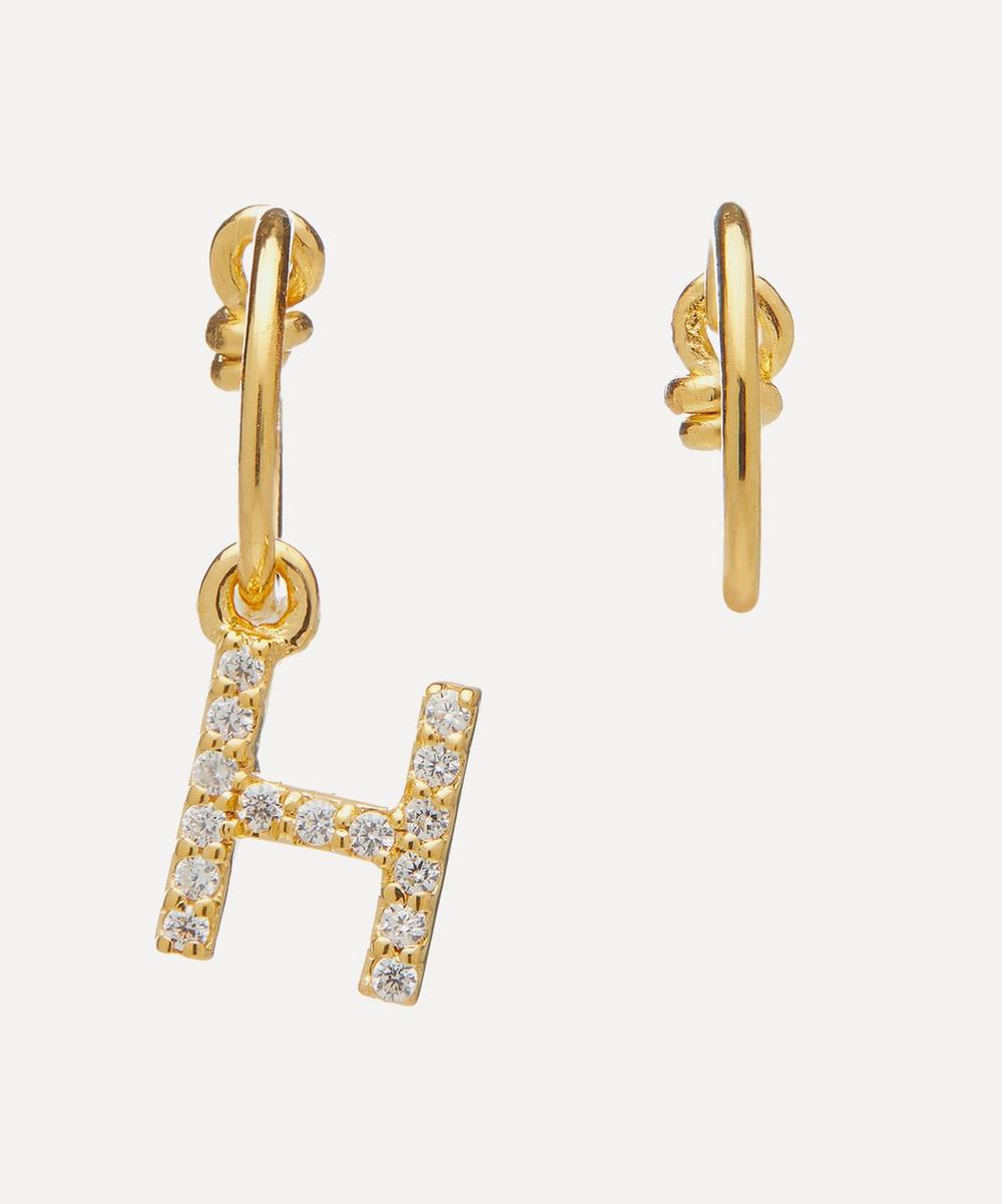 Theodora Warre Gold-plated Zircon Letter H Mismatched Hoop Earrings