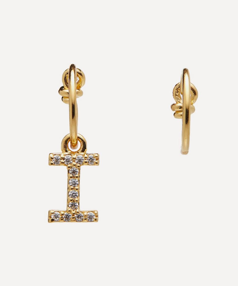 Theodora Warre Gold-plated Zircon Letter I Mismatched Hoop Earrings