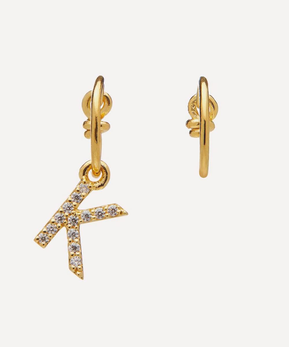 Theodora Warre Gold-plated Zircon Letter K Mismatched Hoop Earrings