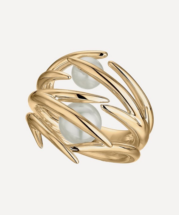 Shaun Leane - Gold Plated Vermeil Silver Cherry Blossom Double Pearl Ring