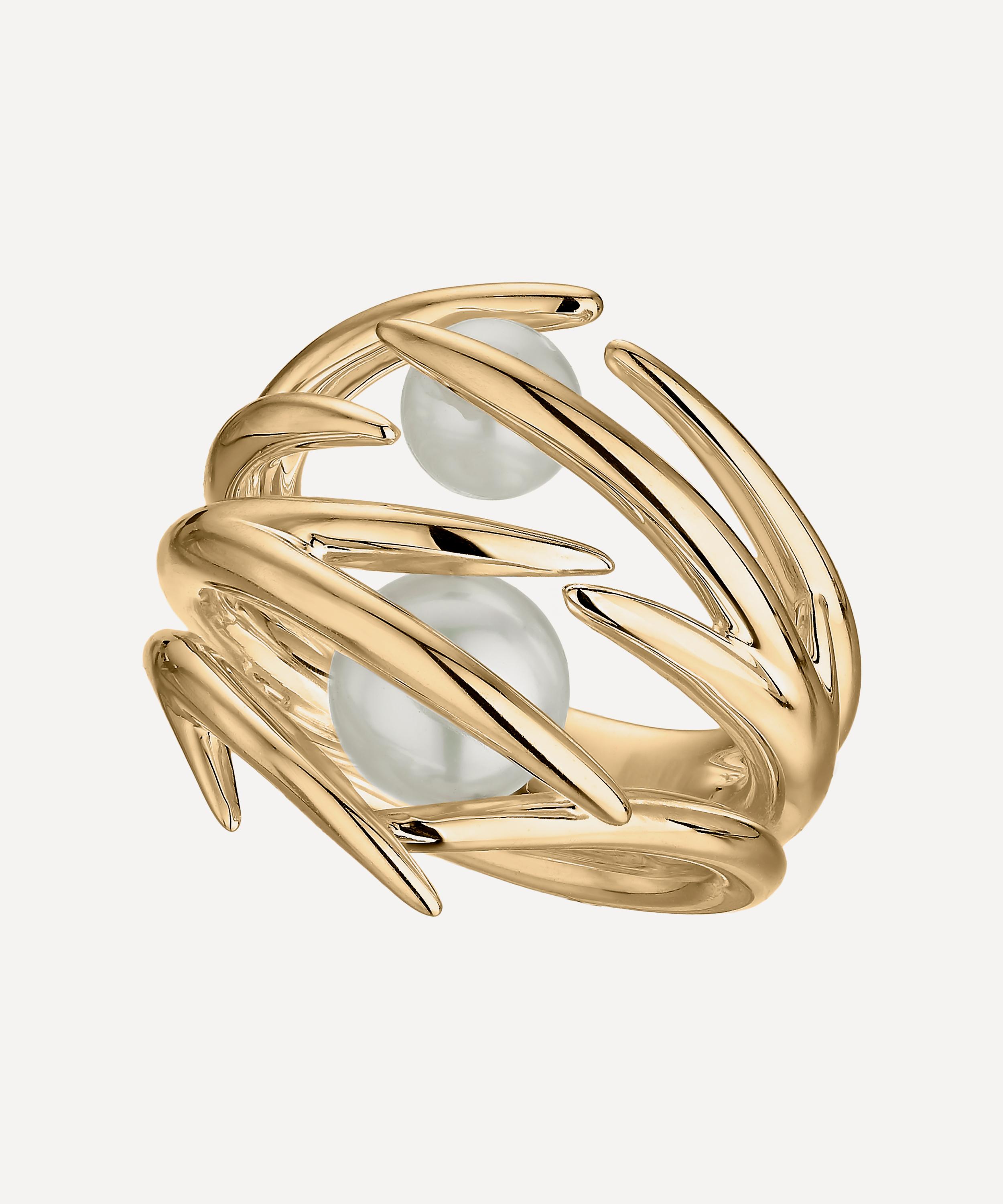 Shaun Leane - Gold Plated Vermeil Silver Cherry Blossom Double Pearl Ring image number 0