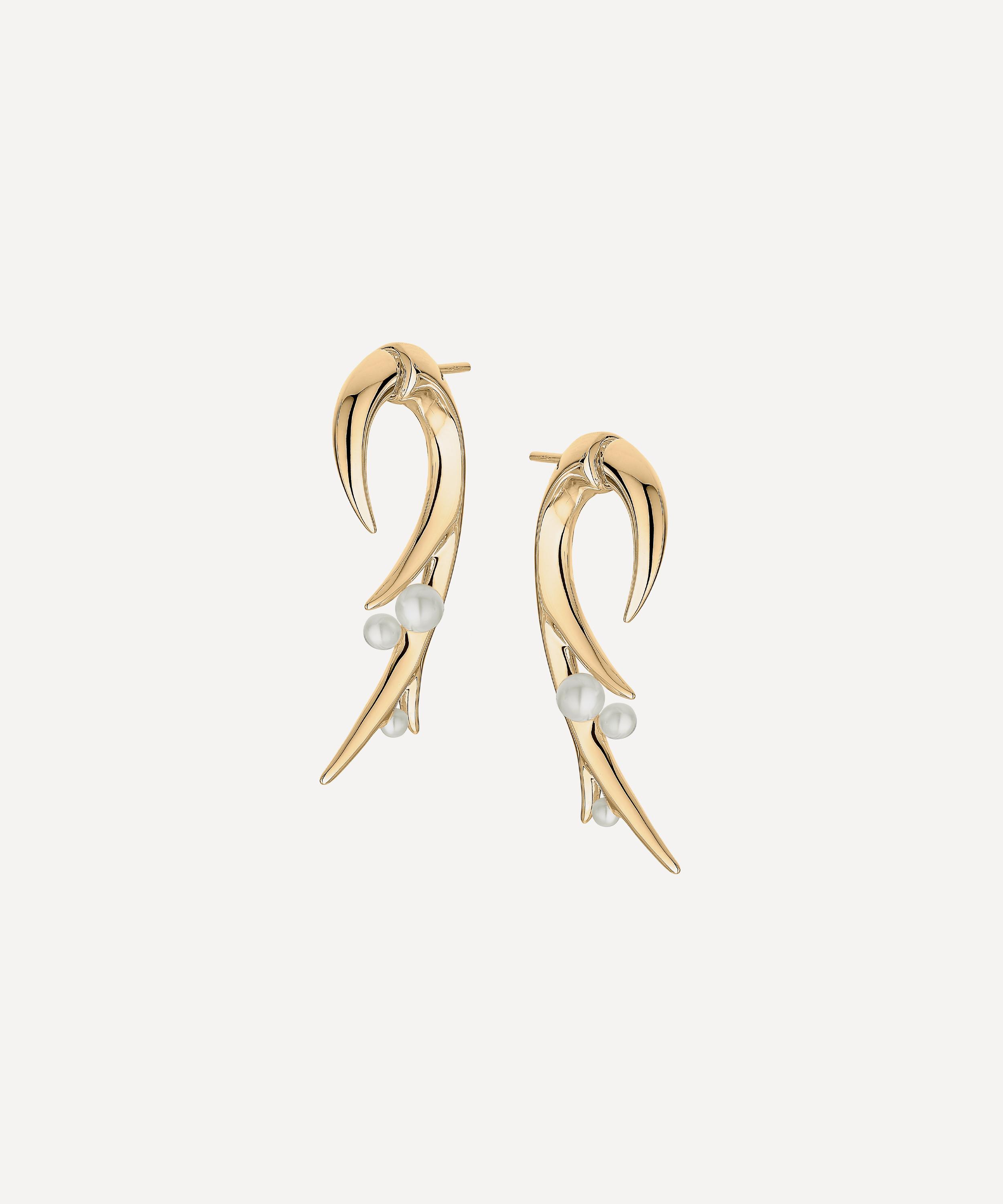 Shaun Leane - 18ct Gold Vermeil Hooked Pearl Large Earrings image number 0