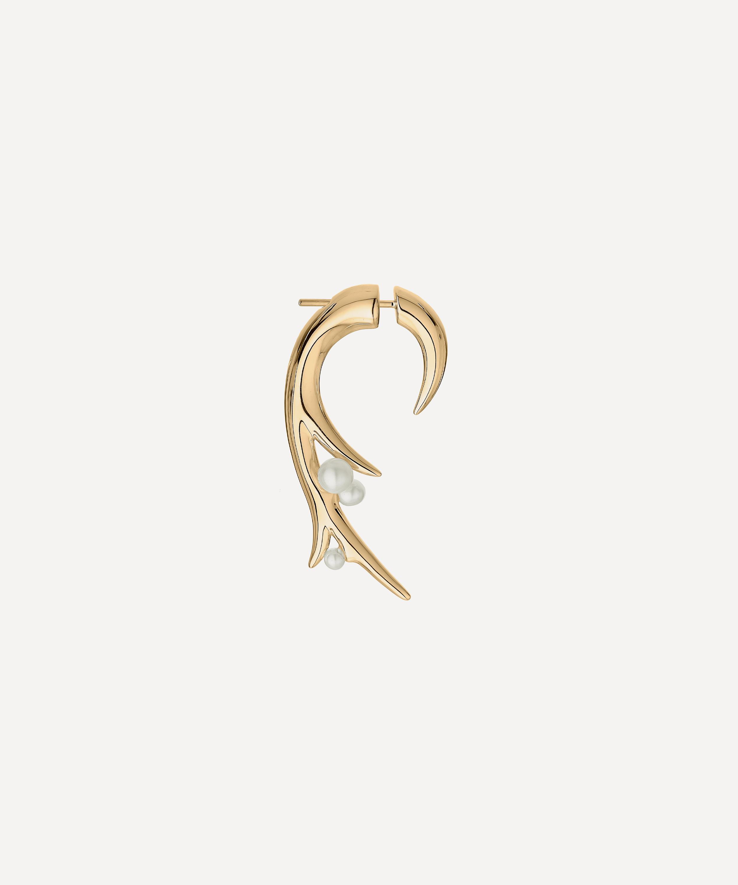 Shaun Leane - 18ct Gold Vermeil Hooked Pearl Large Earrings image number 2
