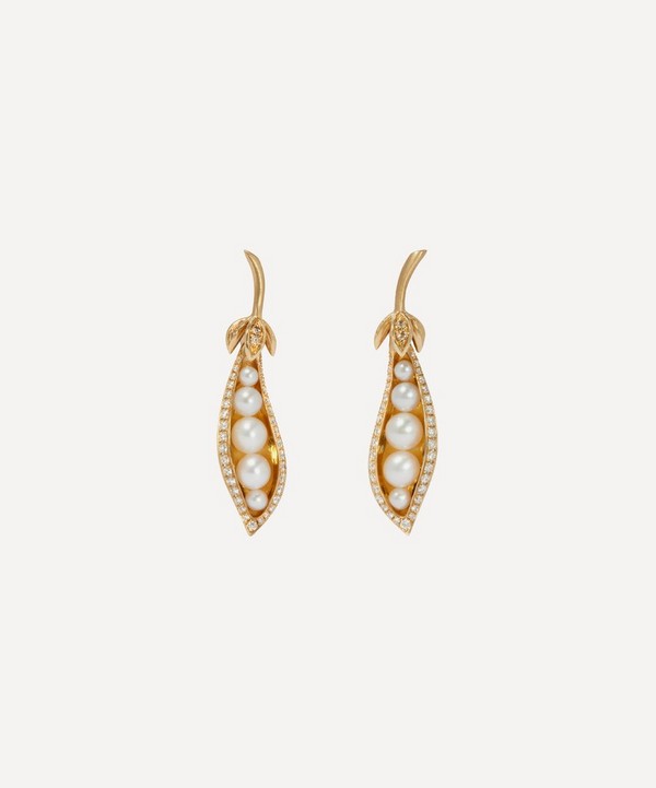Annoushka - 18ct Gold Mythology Diamond and Pearl Peapod Drop Earrings image number null