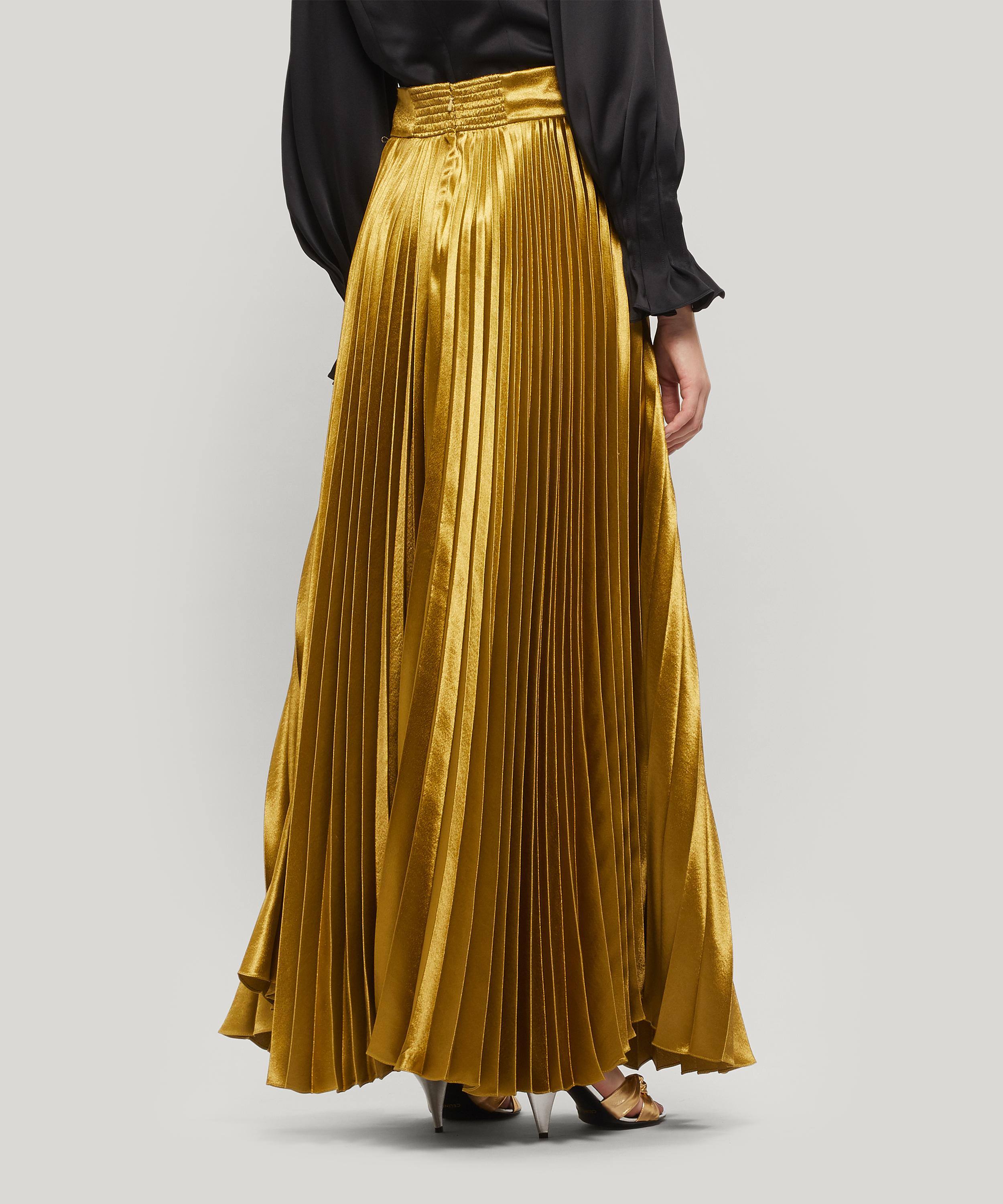 silk pleated maxi skirt