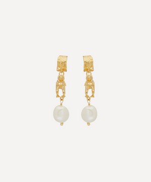 Alex Monroe - Gold-Plated Tyrannosaurus Rex Baroque Pearl Drop Earrings image number 0