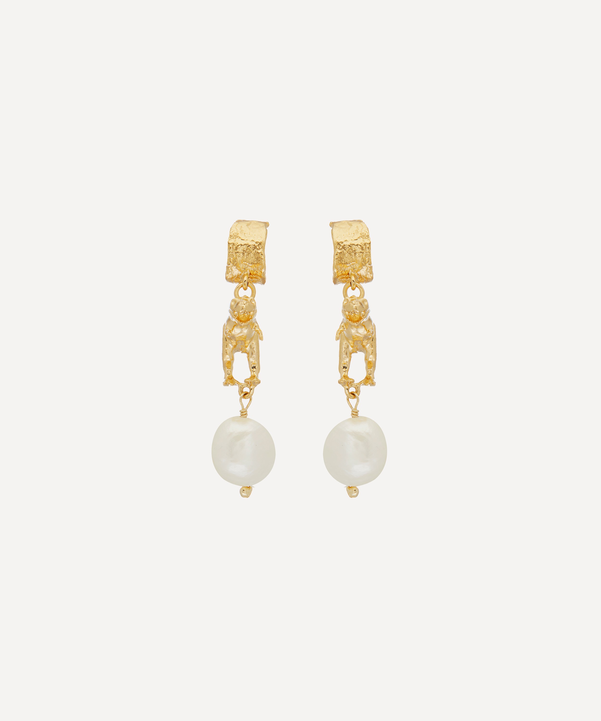 Alex Monroe - Gold-Plated Tyrannosaurus Rex Baroque Pearl Drop Earrings image number 0