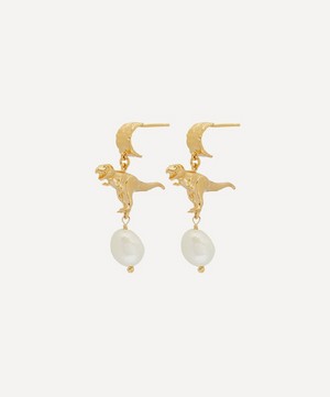 Alex Monroe - Gold-Plated Tyrannosaurus Rex Baroque Pearl Drop Earrings image number 2