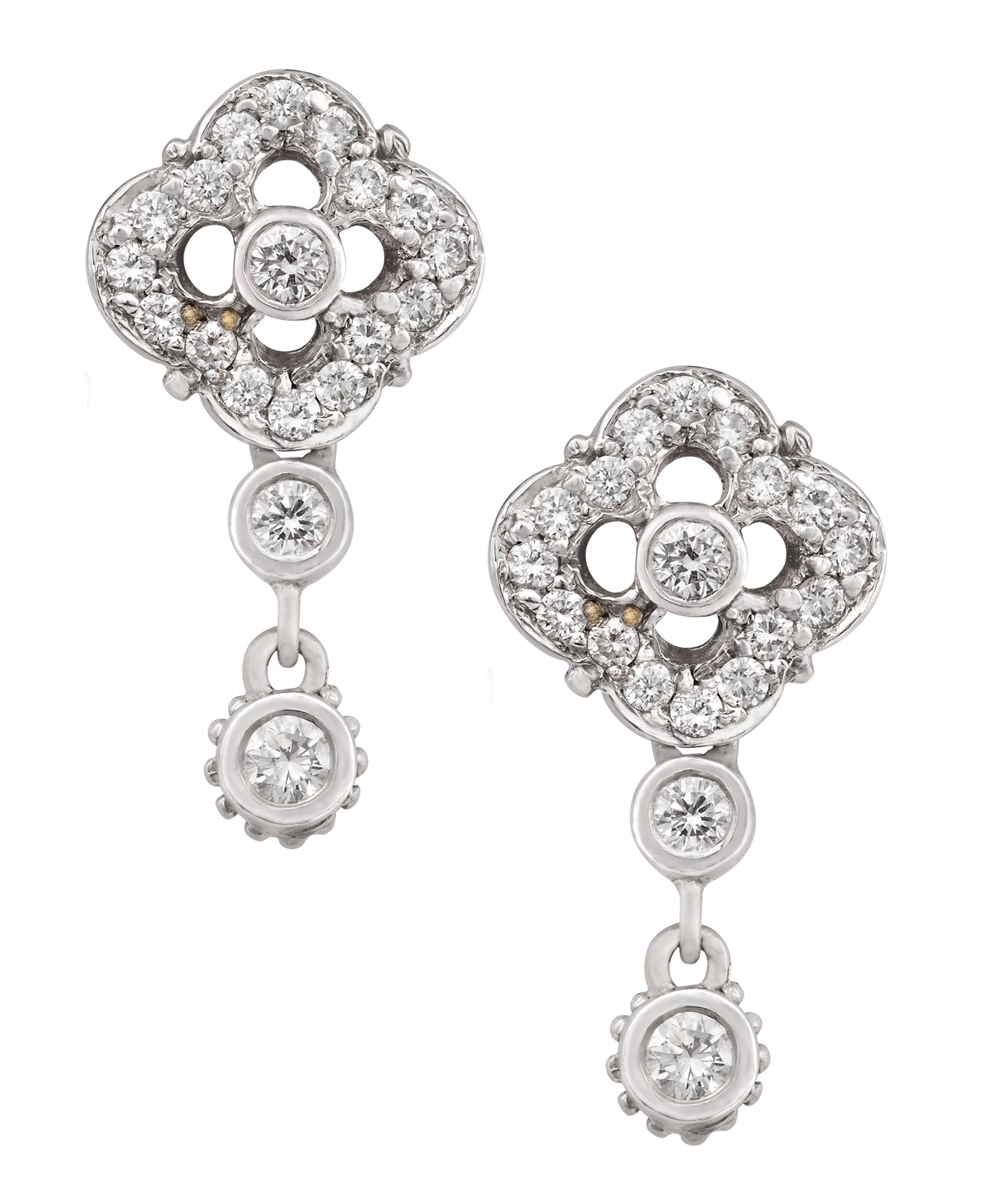 Kojis - White Gold Judith Ripka Diamond Cluster Drop Earrings image number 0