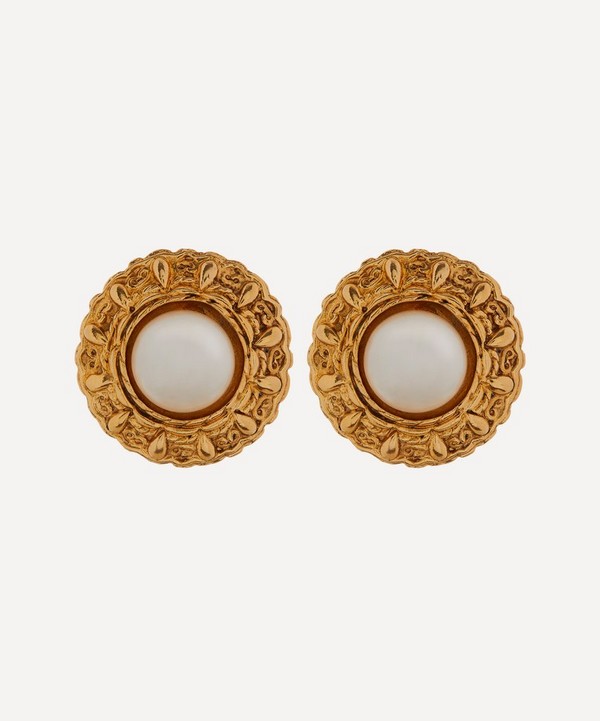 Designer Vintage - 1990s Chanel Gilt Faux Pearl Clip-On Earrings image number null
