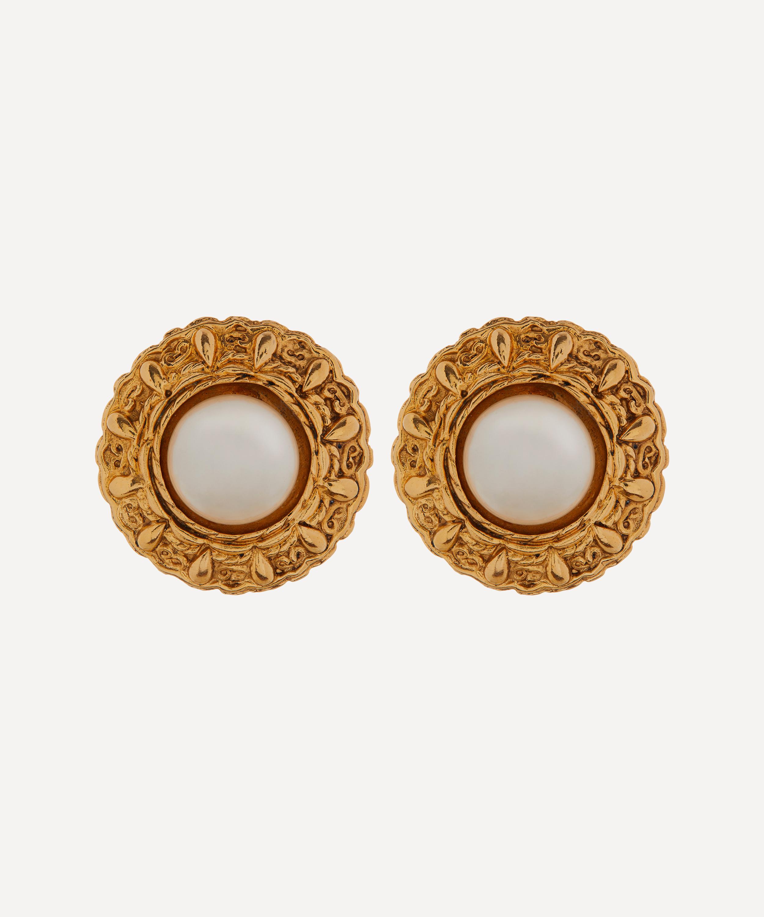 Designer Vintage 1990s Chanel Gilt Faux Pearl Clip-On
