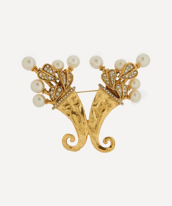Designer Vintage - 1980s Chanel Faux Pearl and Diamond Cornucopia Brooch image number null