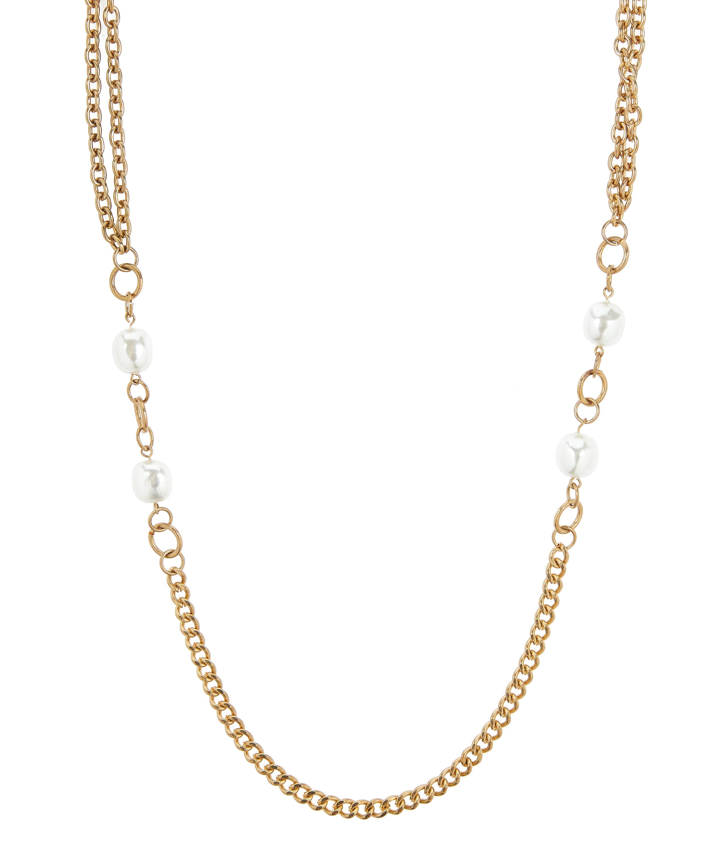Designer Vintage - 1980s Gilt Faux Pearl Necklace image number 2