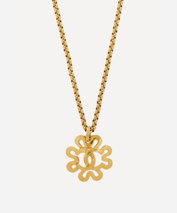 Designer Vintage - 1990s Chanel Gilt Logo and Daisy Pendant Necklace image number null