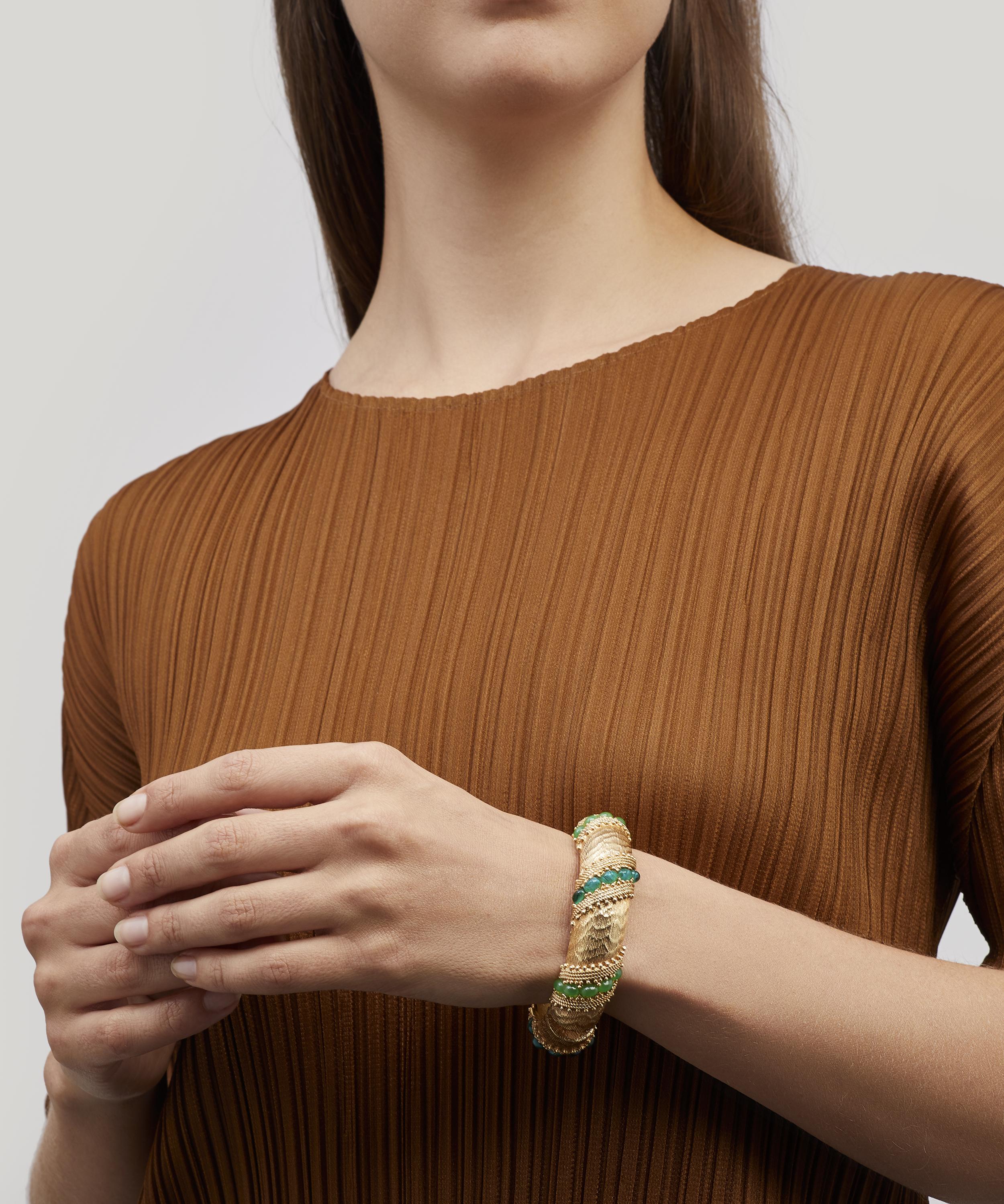 Designer Vintage - 1960s Christian Dior Gilt Faux Jade and Emerald Bangle image number 1