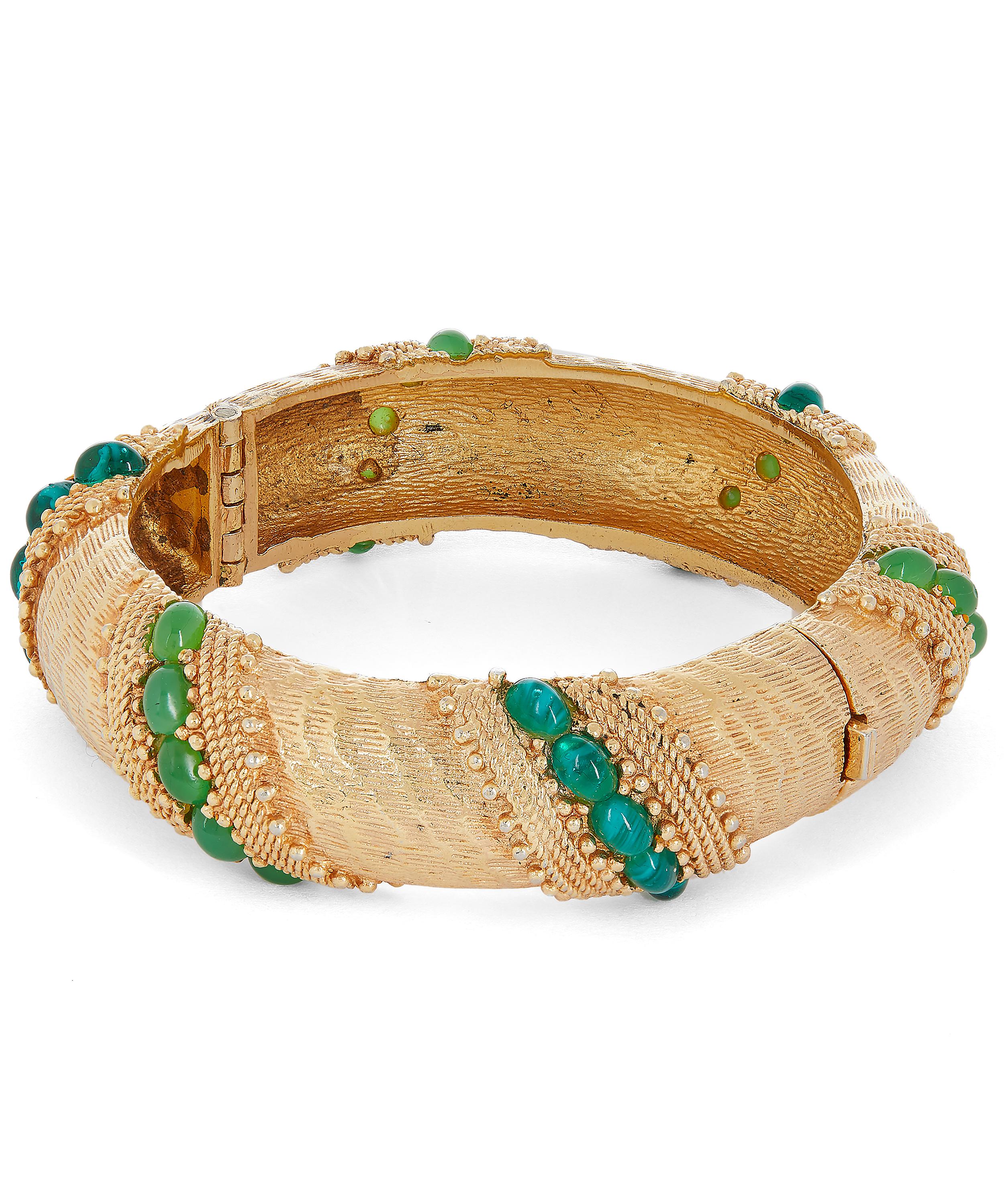 Designer Vintage - 1960s Christian Dior Gilt Faux Jade and Emerald Bangle image number 2