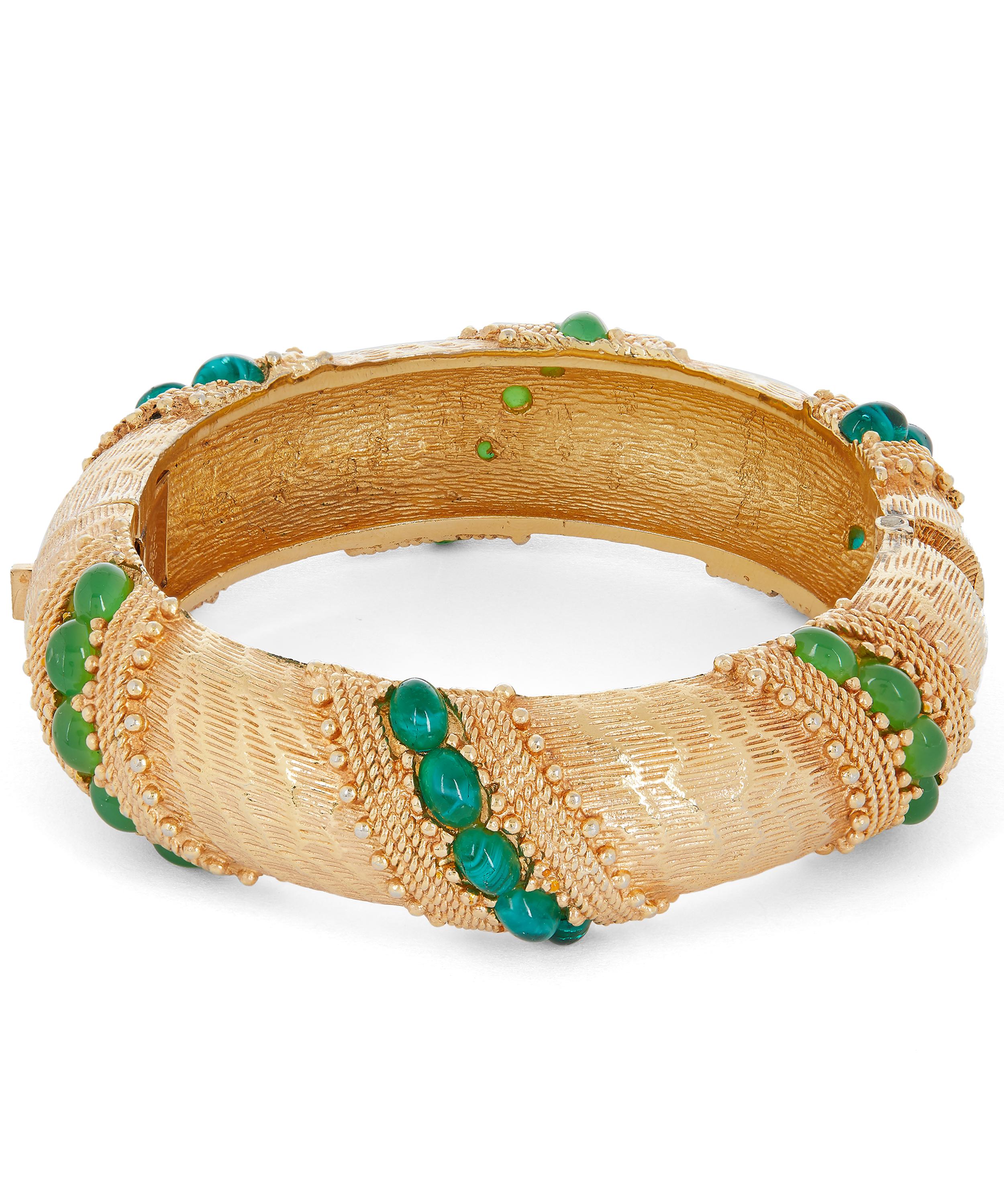 Designer Vintage - 1960s Christian Dior Gilt Faux Jade and Emerald Bangle image number 3