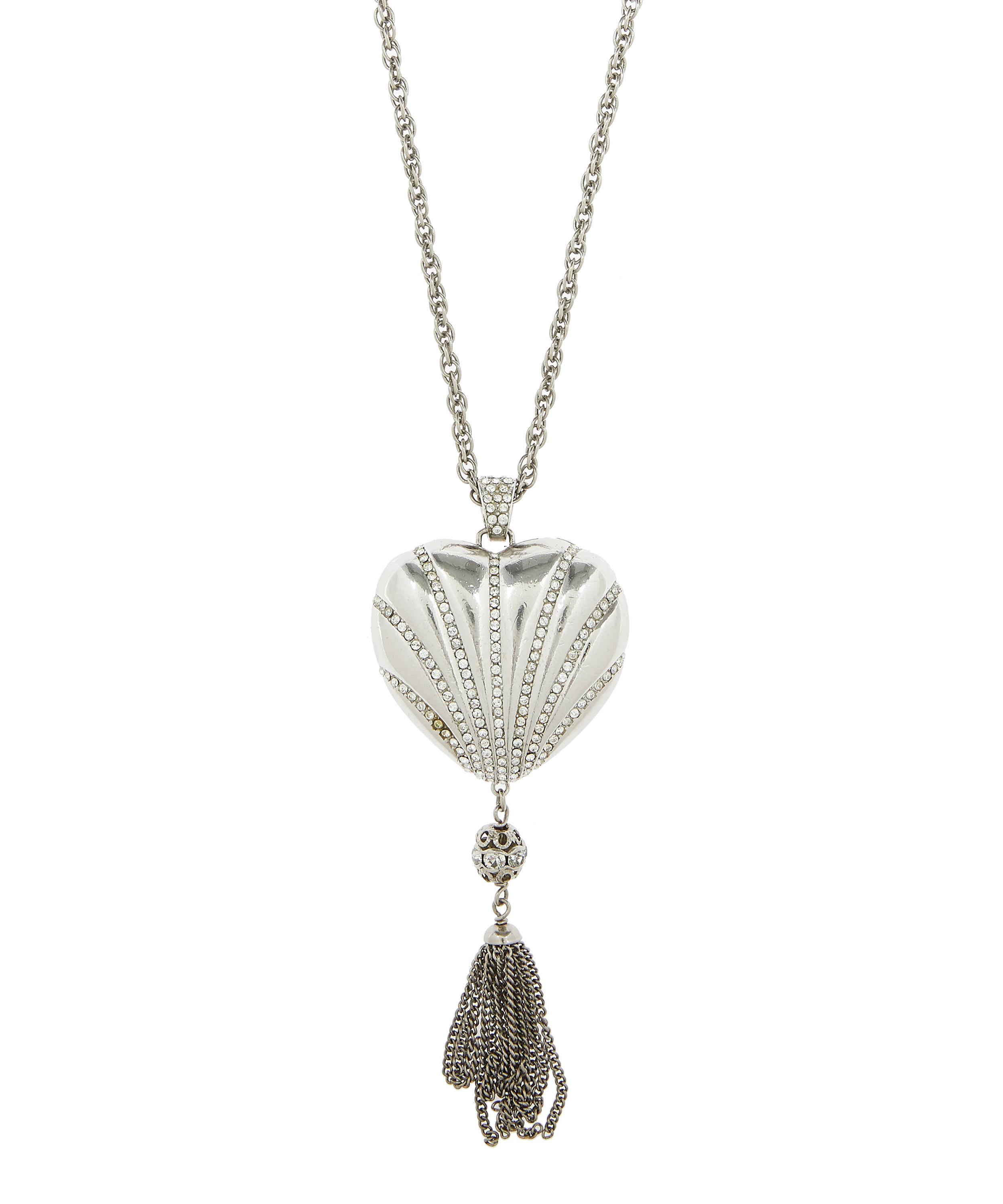 Designer Vintage - Turn of the Century Azzaro White Metal Faux Diamond Heart Locket Necklace image number 0