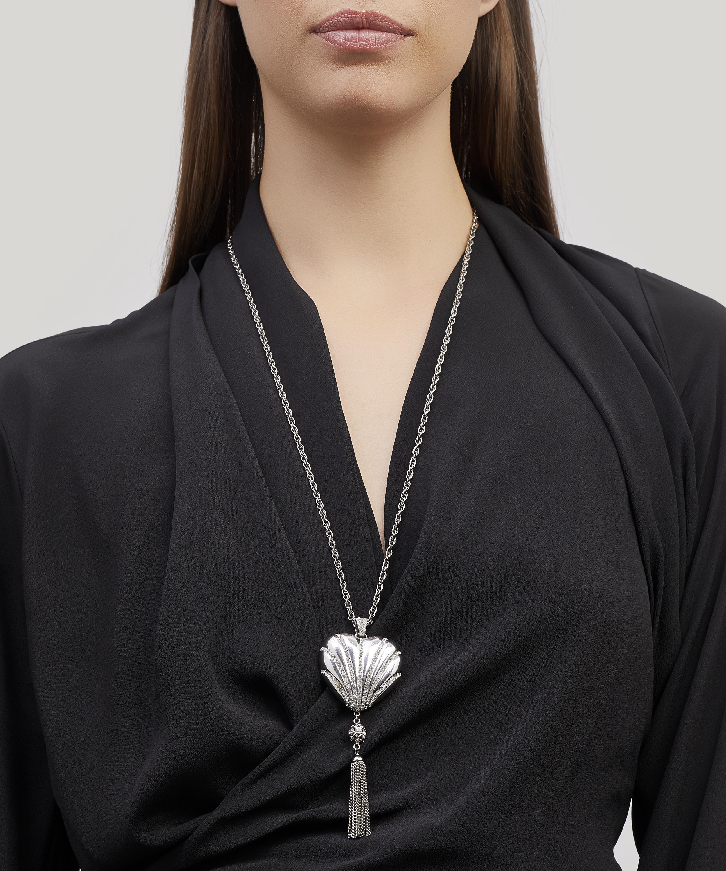 Designer Vintage - Turn of the Century Azzaro White Metal Faux Diamond Heart Locket Necklace image number 1