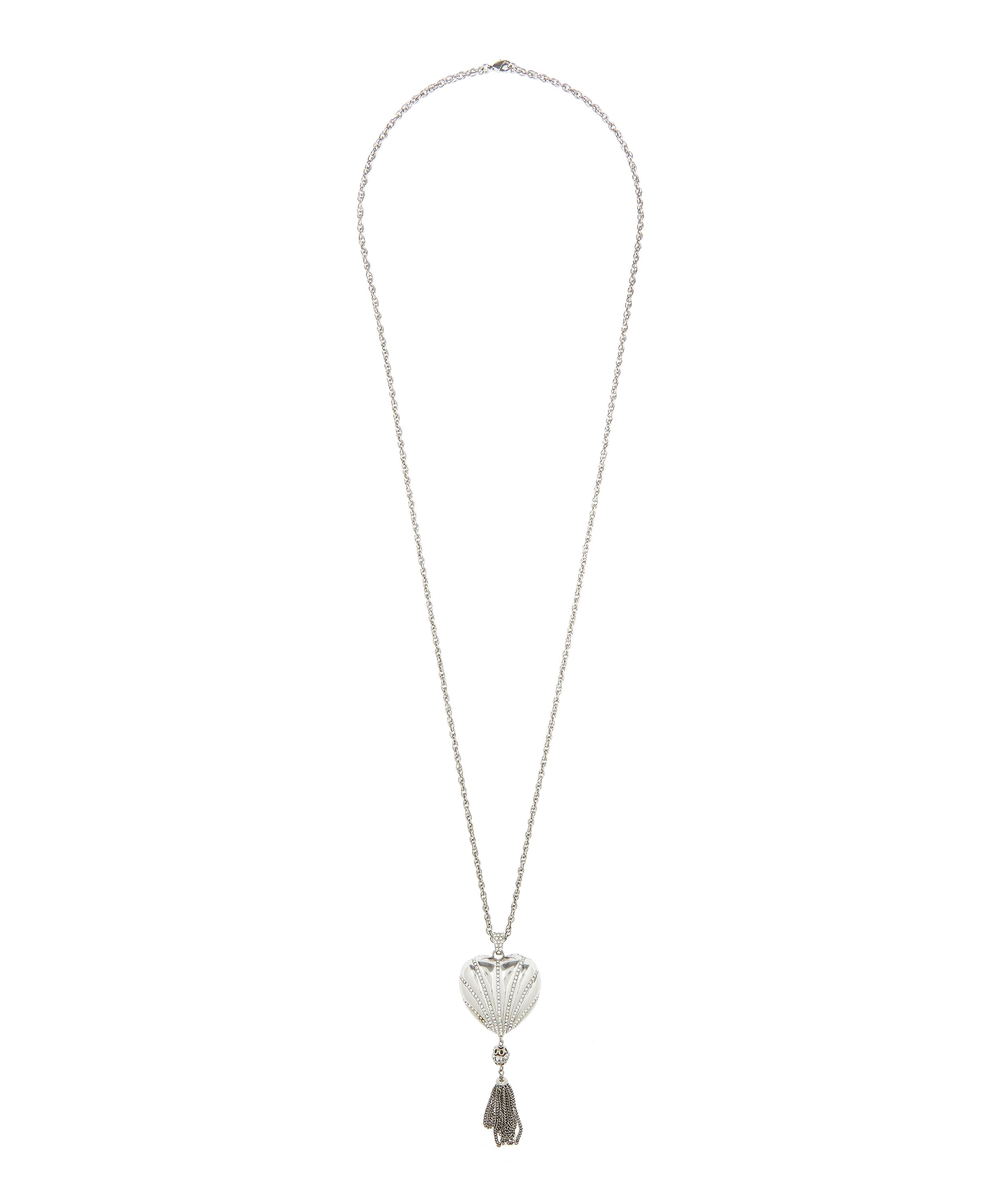 Designer Vintage - Turn of the Century Azzaro White Metal Faux Diamond Heart Locket Necklace image number 2