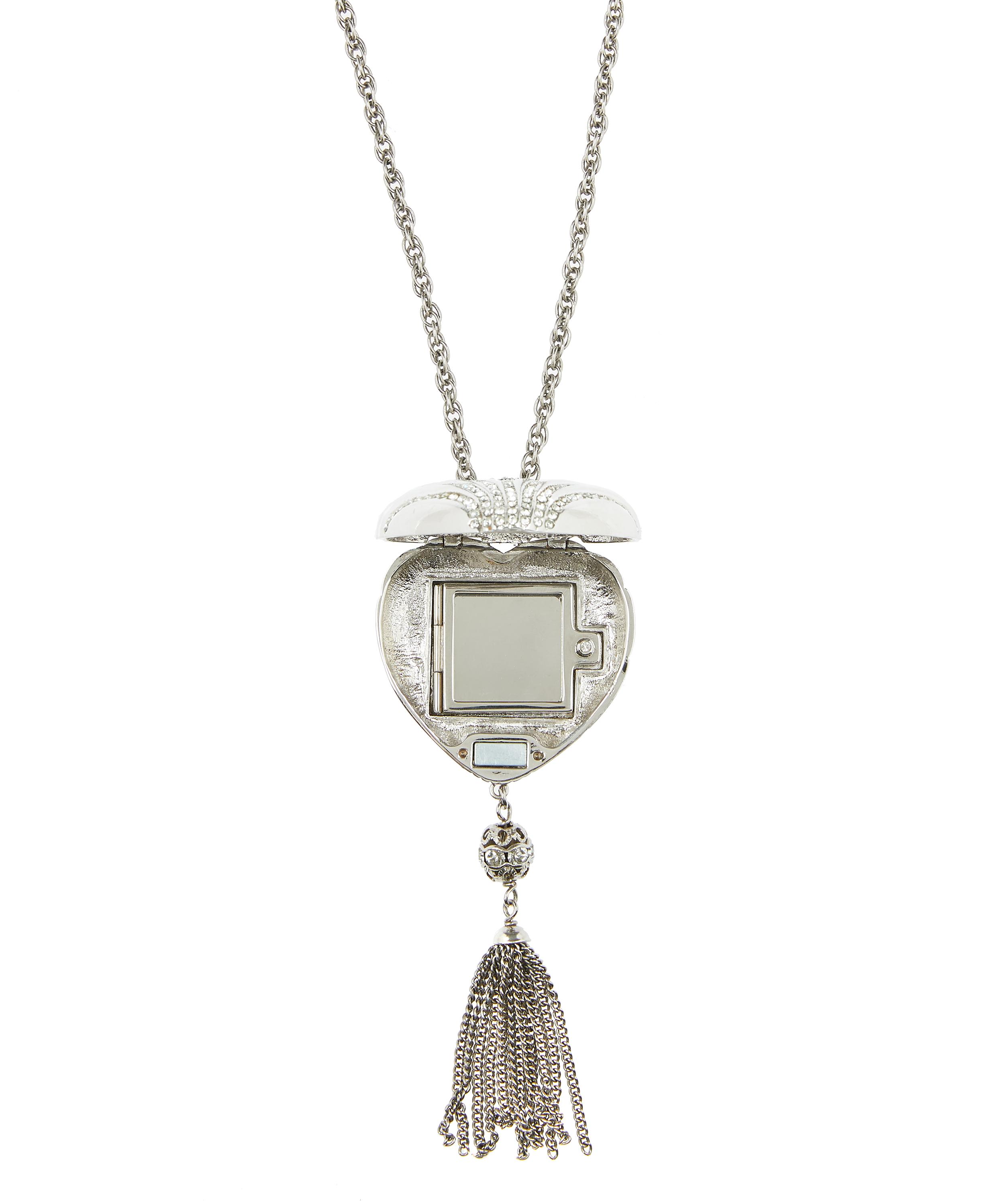 Designer Vintage - Turn of the Century Azzaro White Metal Faux Diamond Heart Locket Necklace image number 3