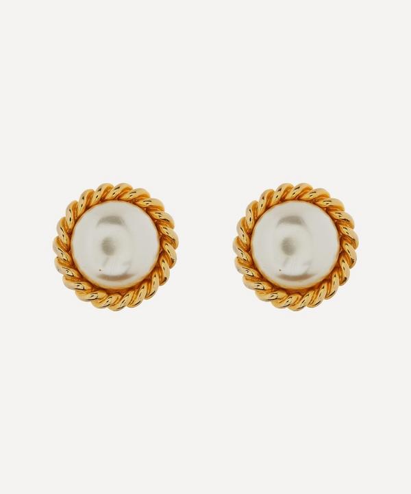 Designer Vintage - 1980s David Gross Gilt Faux Pearl Clip-On Earrings image number null