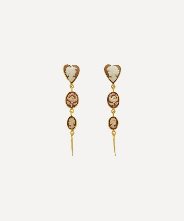 Grainne Morton - 18ct Gold-Plated Three Cameo Drop Earrings