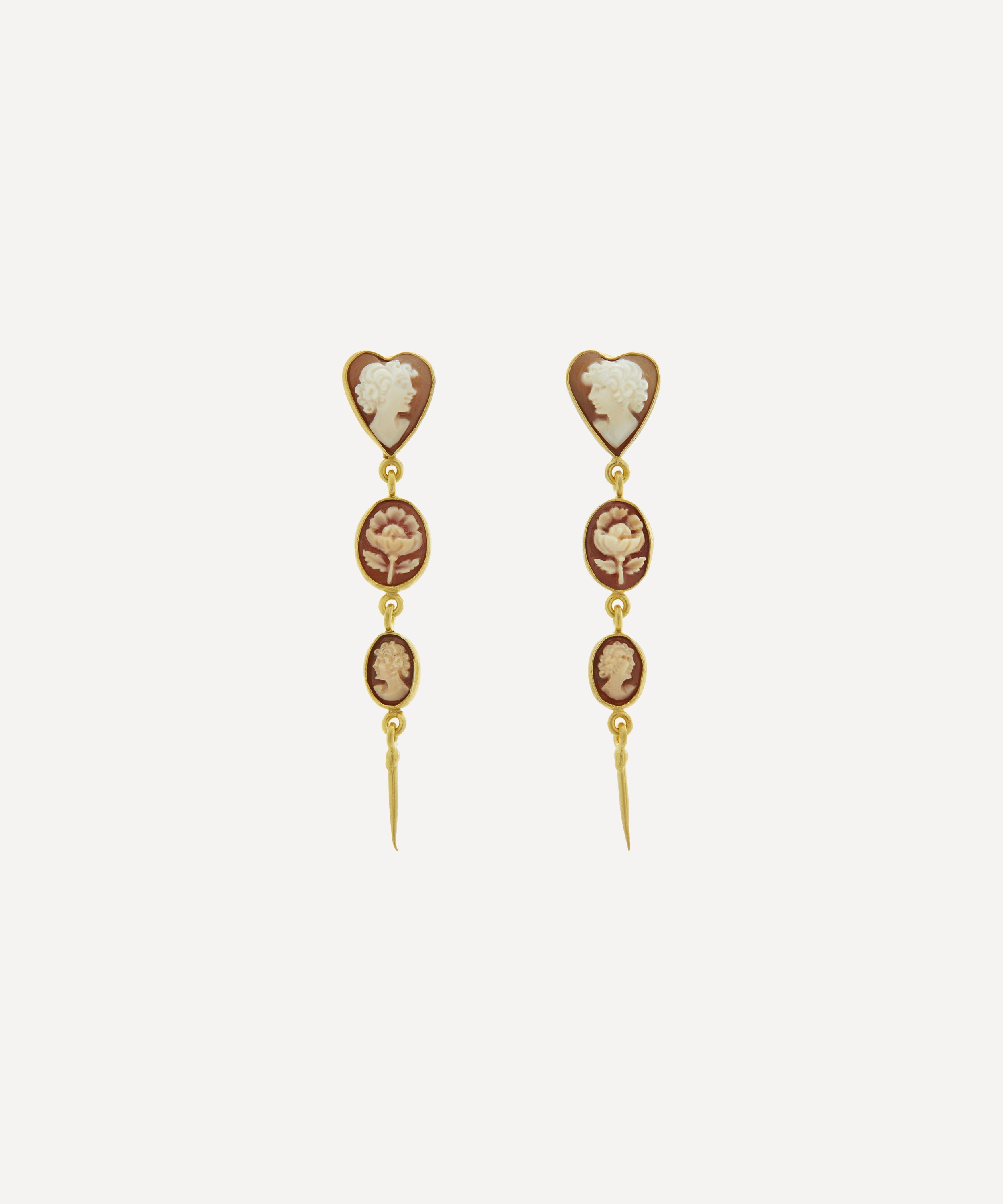 Grainne Morton - 18ct Gold-Plated Three Cameo Drop Earrings image number 0