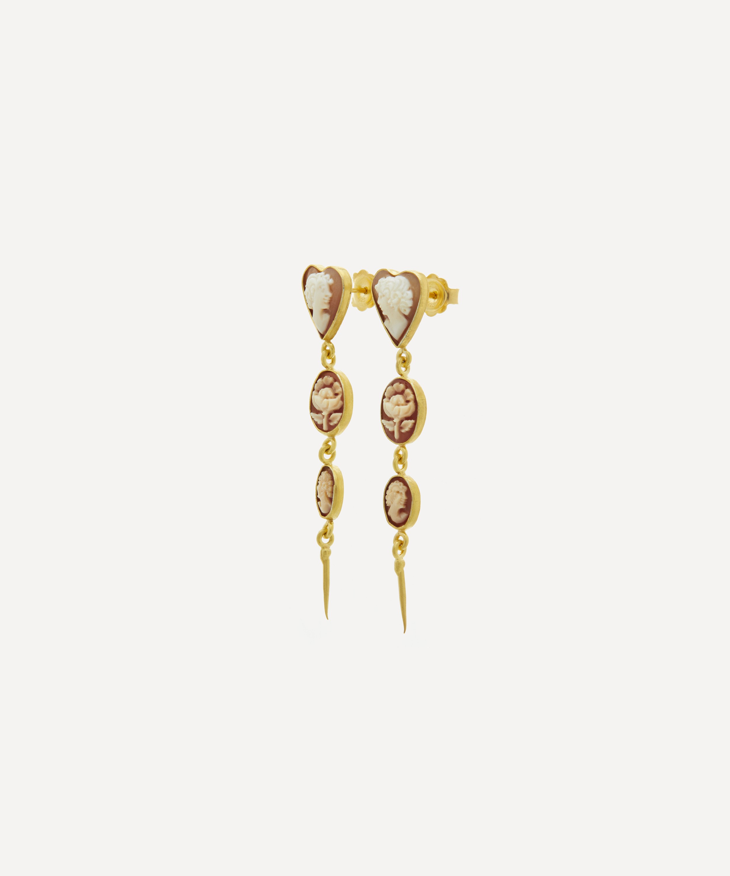 Grainne Morton - 18ct Gold-Plated Three Cameo Drop Earrings image number 2