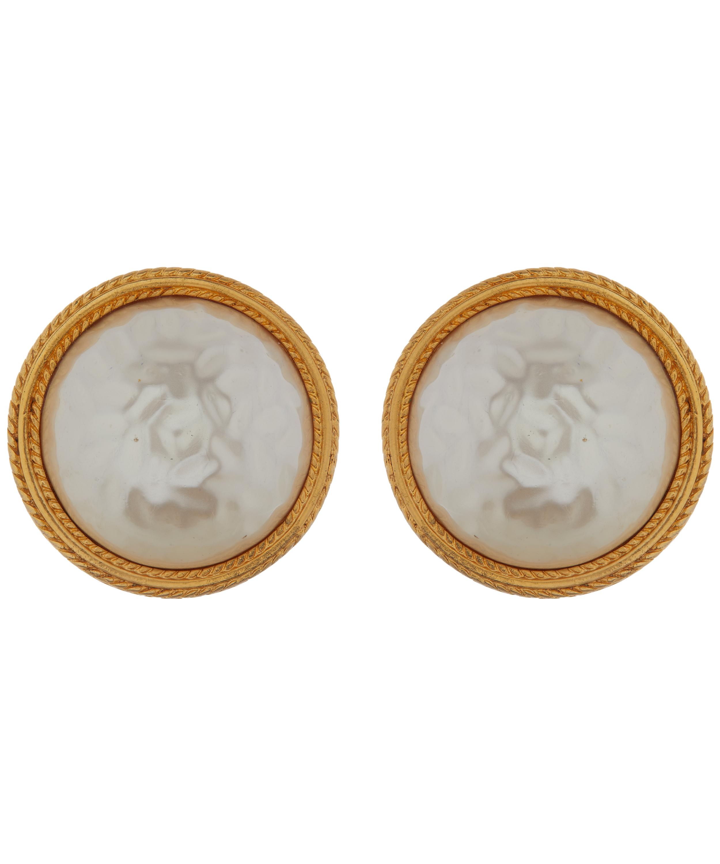 Designer Vintage 1980s Gilt Faux Pearl ClipOn Earrings Liberty