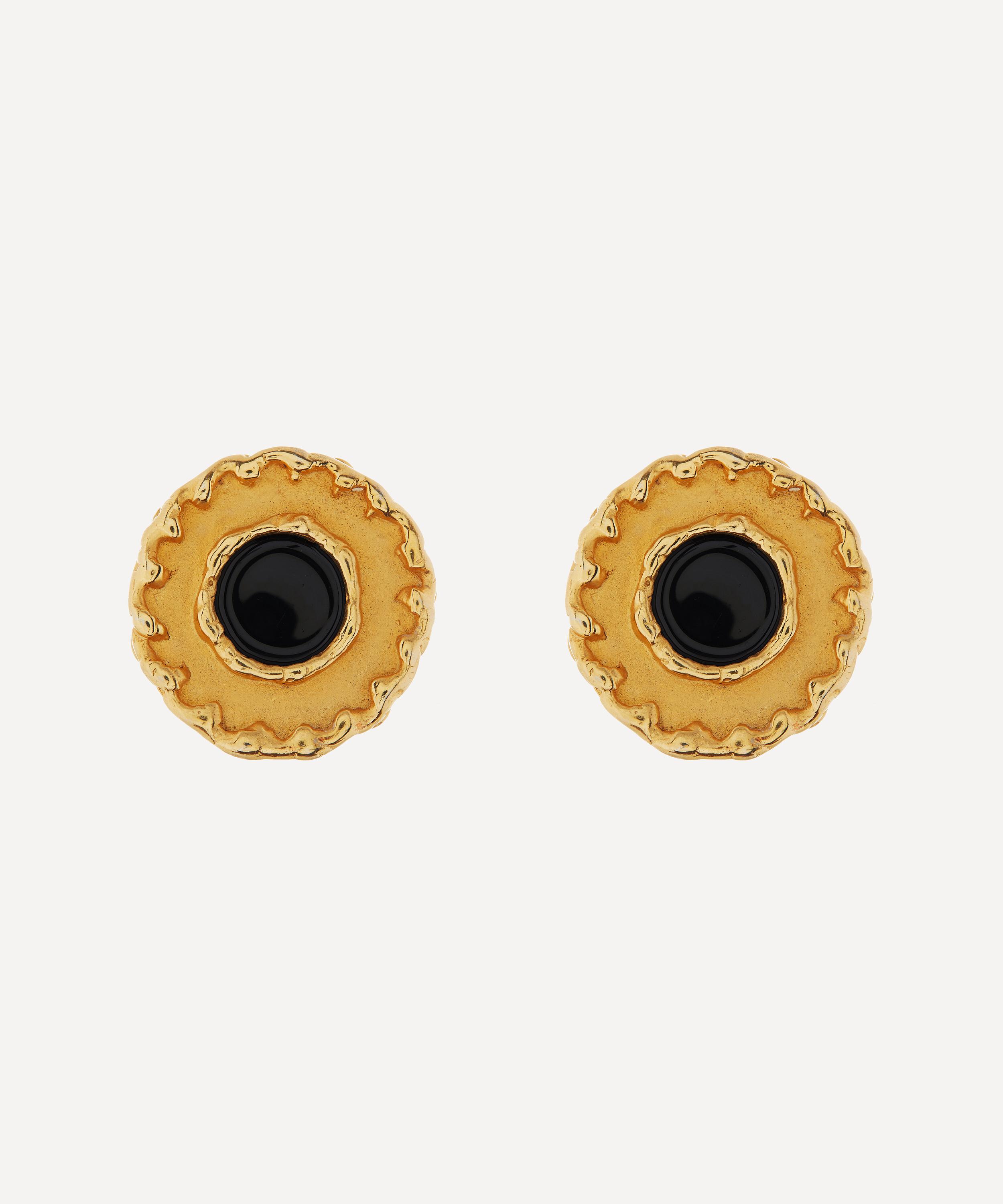 Designer Vintage - 1980s Donna Karan New York Gilt Black Lacquer Clip-On Earrings image number 0