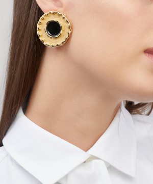 Designer Vintage - 1980s Donna Karan New York Gilt Black Lacquer Clip-On Earrings image number 1