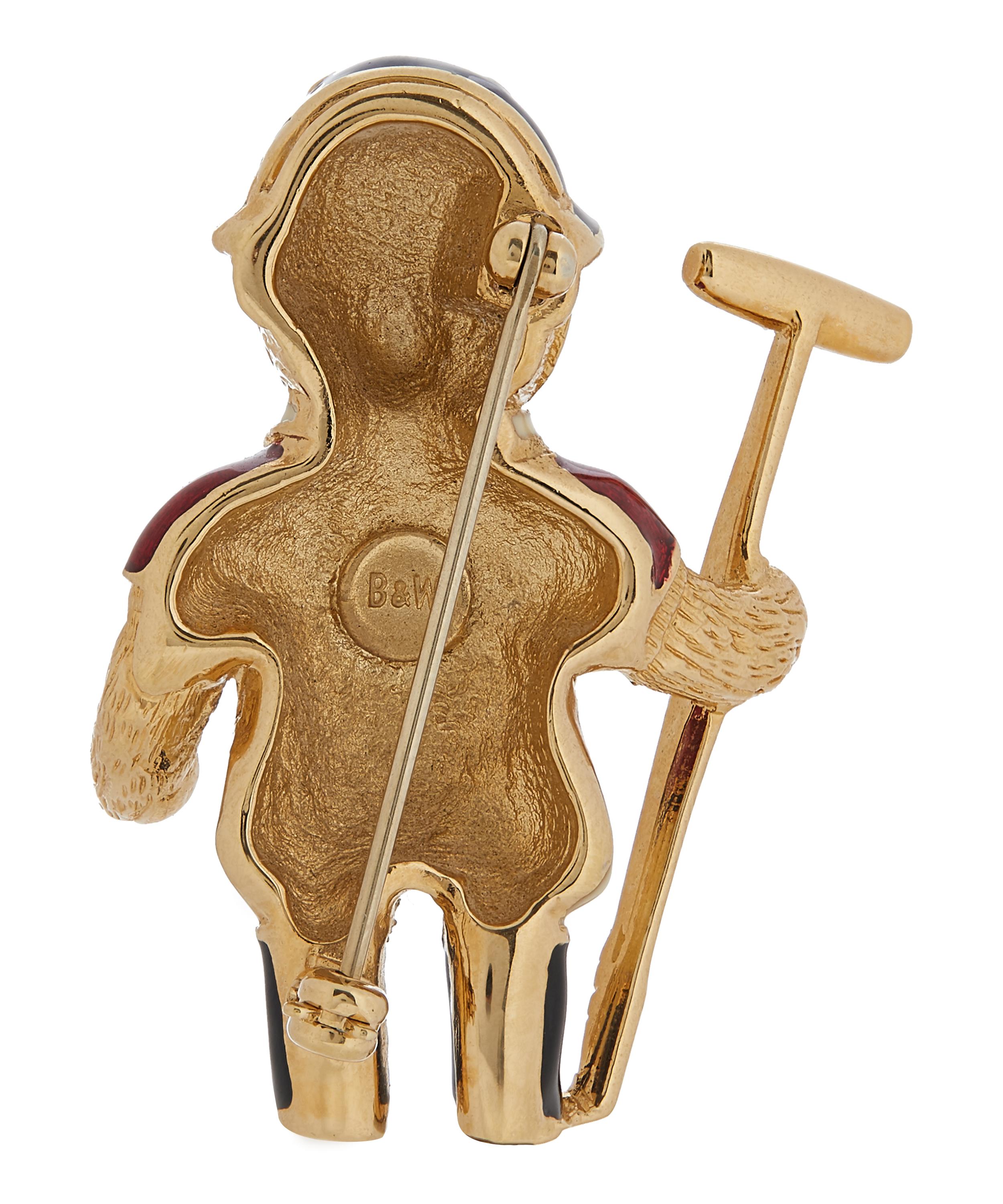 Designer Vintage - Turn of the Century Butler & Wilson Gilt Enamel and Lacquer Polo Player Bear Brooch image number 3