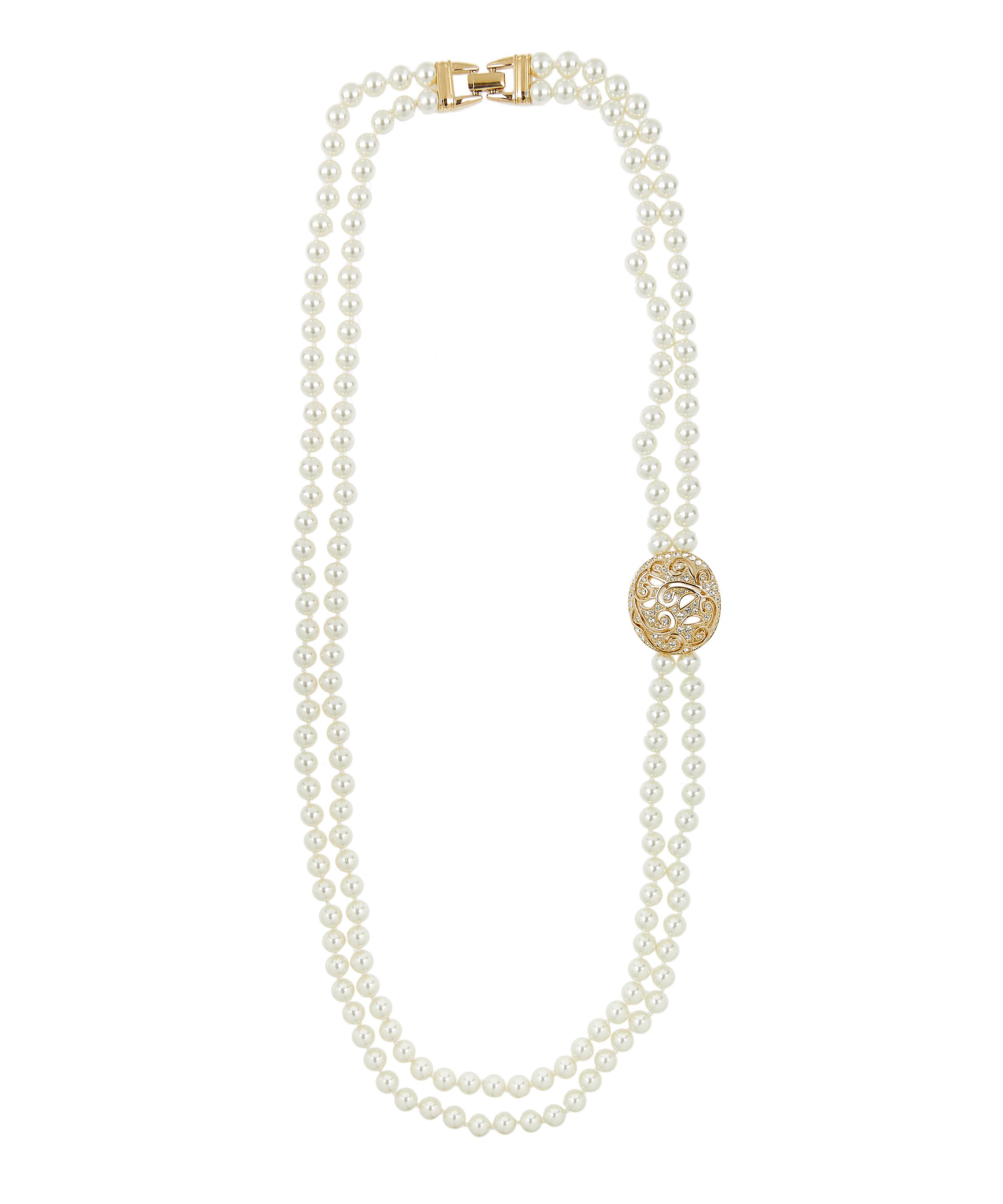 Designer Vintage - 1980s Gilt Faux Pearl and Diamond Necklace image number 0