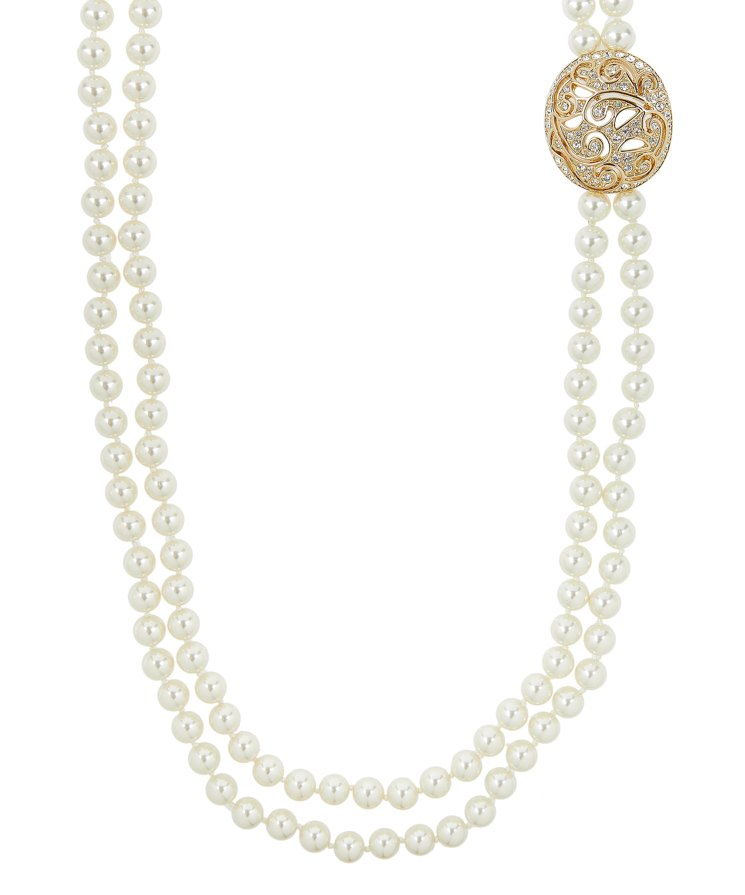 Designer Vintage - 1980s Gilt Faux Pearl and Diamond Necklace image number 2