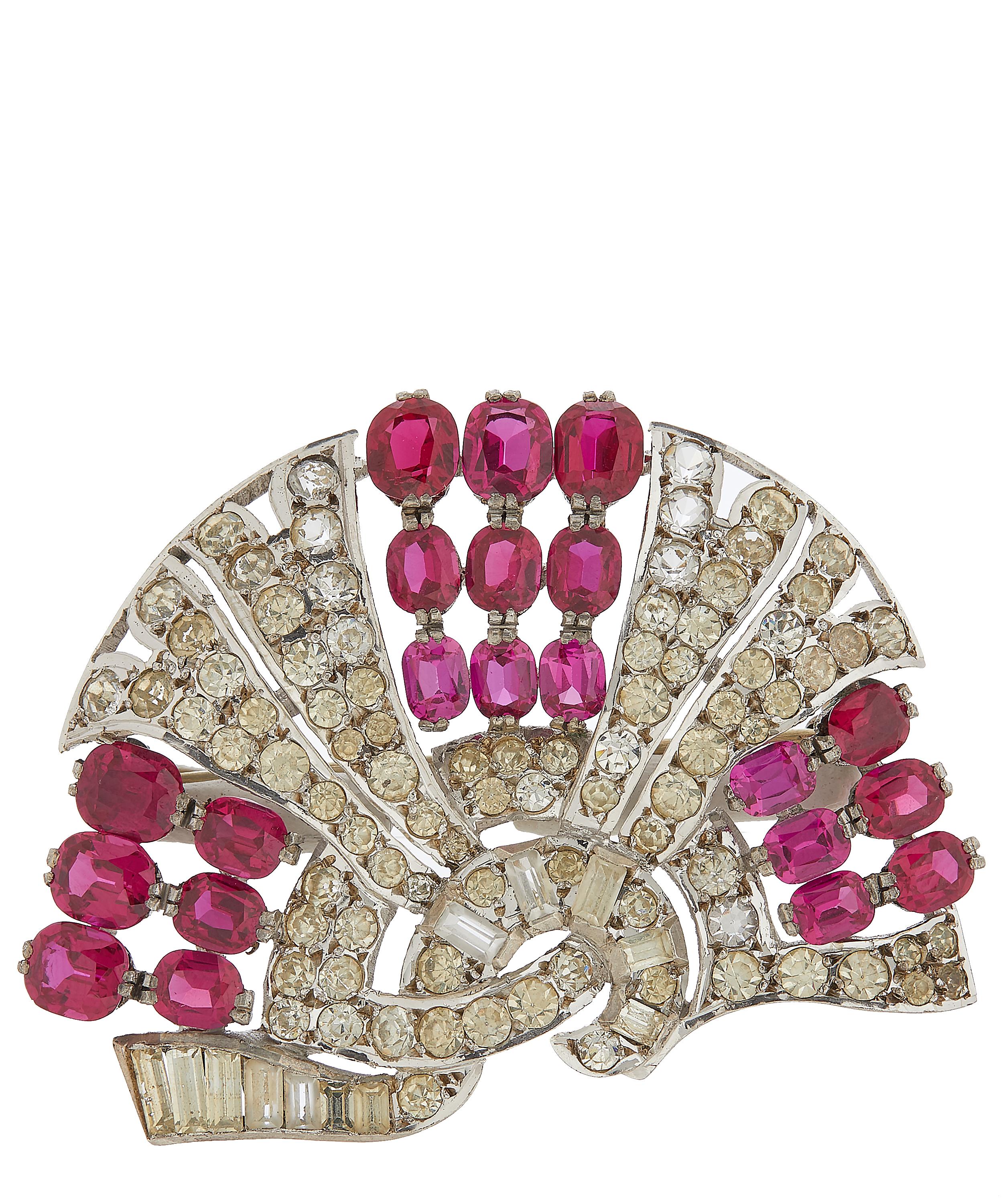 Designer Vintage - 1930s White Metal Faux Diamond and Ruby Brooch image number 0