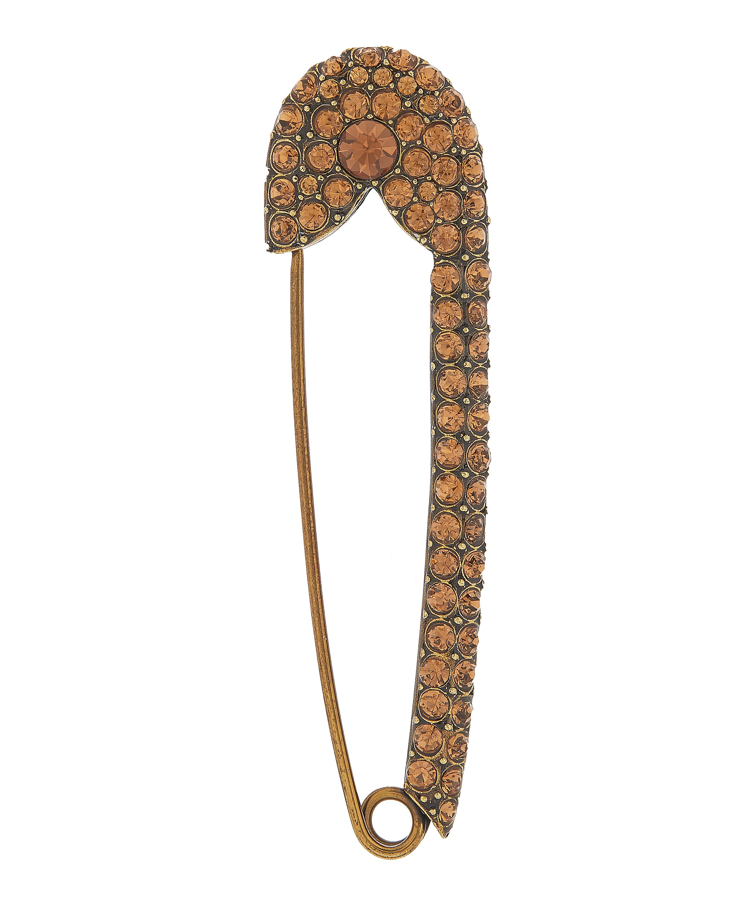 Designer Vintage - 1980s Sonia Rykiel Dark Gilt Faux Imperial Topaz Safety Pin Brooch image number 0