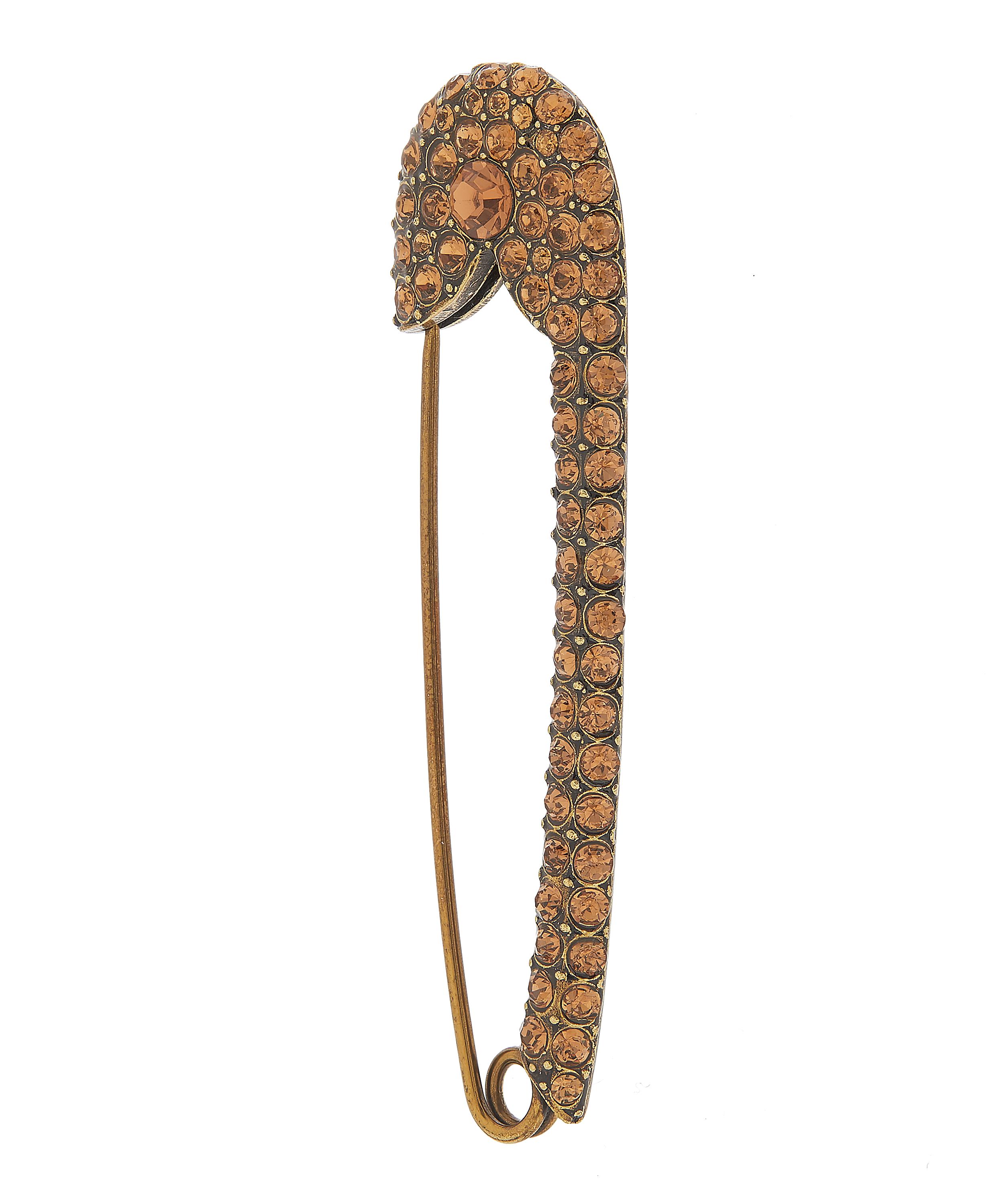 Designer Vintage - 1980s Sonia Rykiel Dark Gilt Faux Imperial Topaz Safety Pin Brooch image number 2