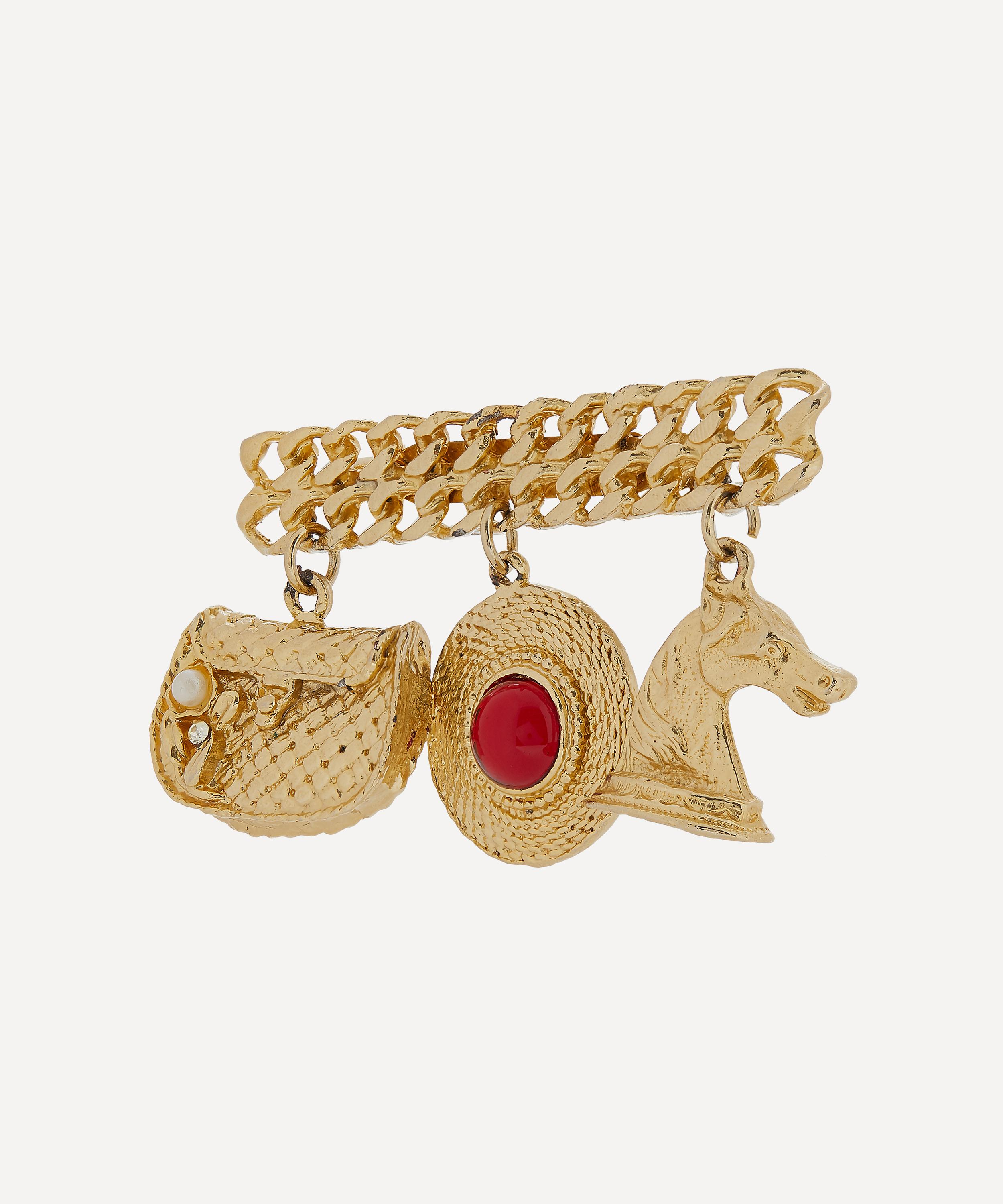 Designer Vintage - 1980s Gilt Faux Ruby Charm Brooch image number 2