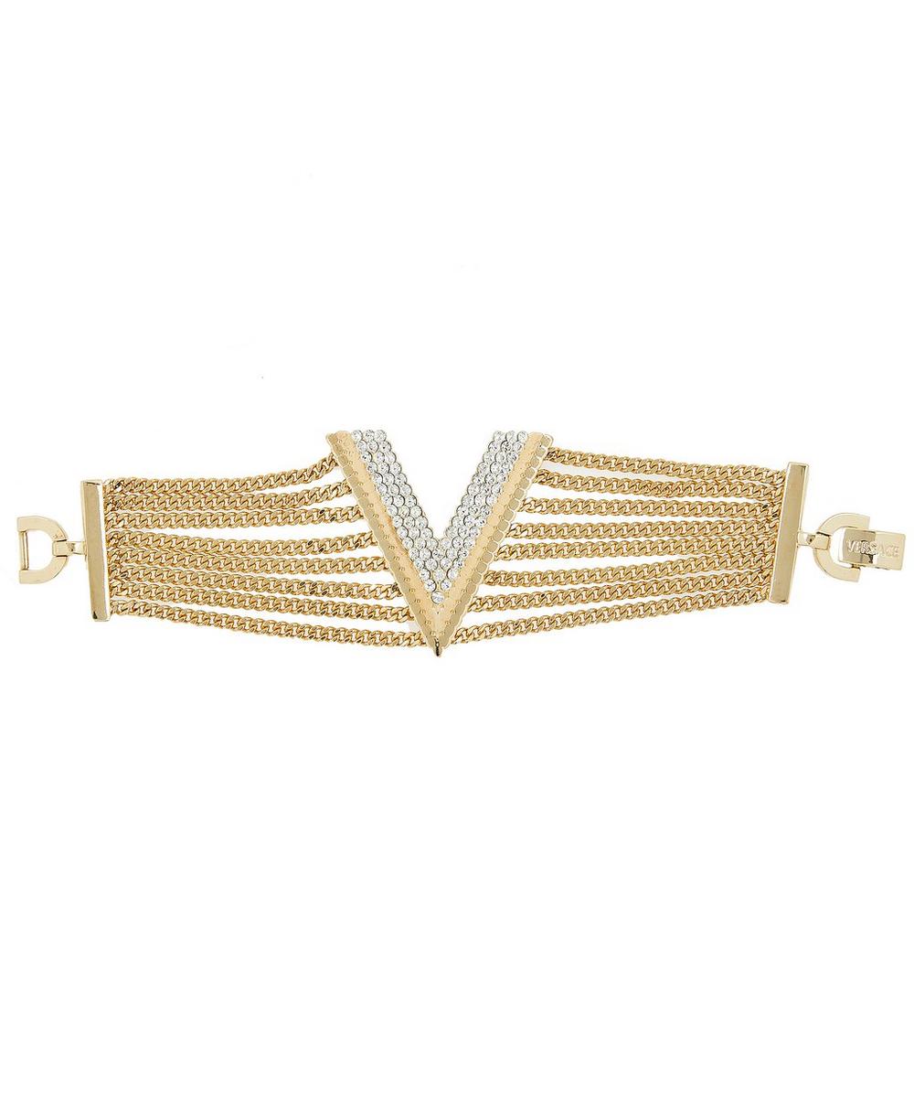Designer Vintage Turn Of The Century Versace Gilt Faux Diamond Chain Bracelet In Gold