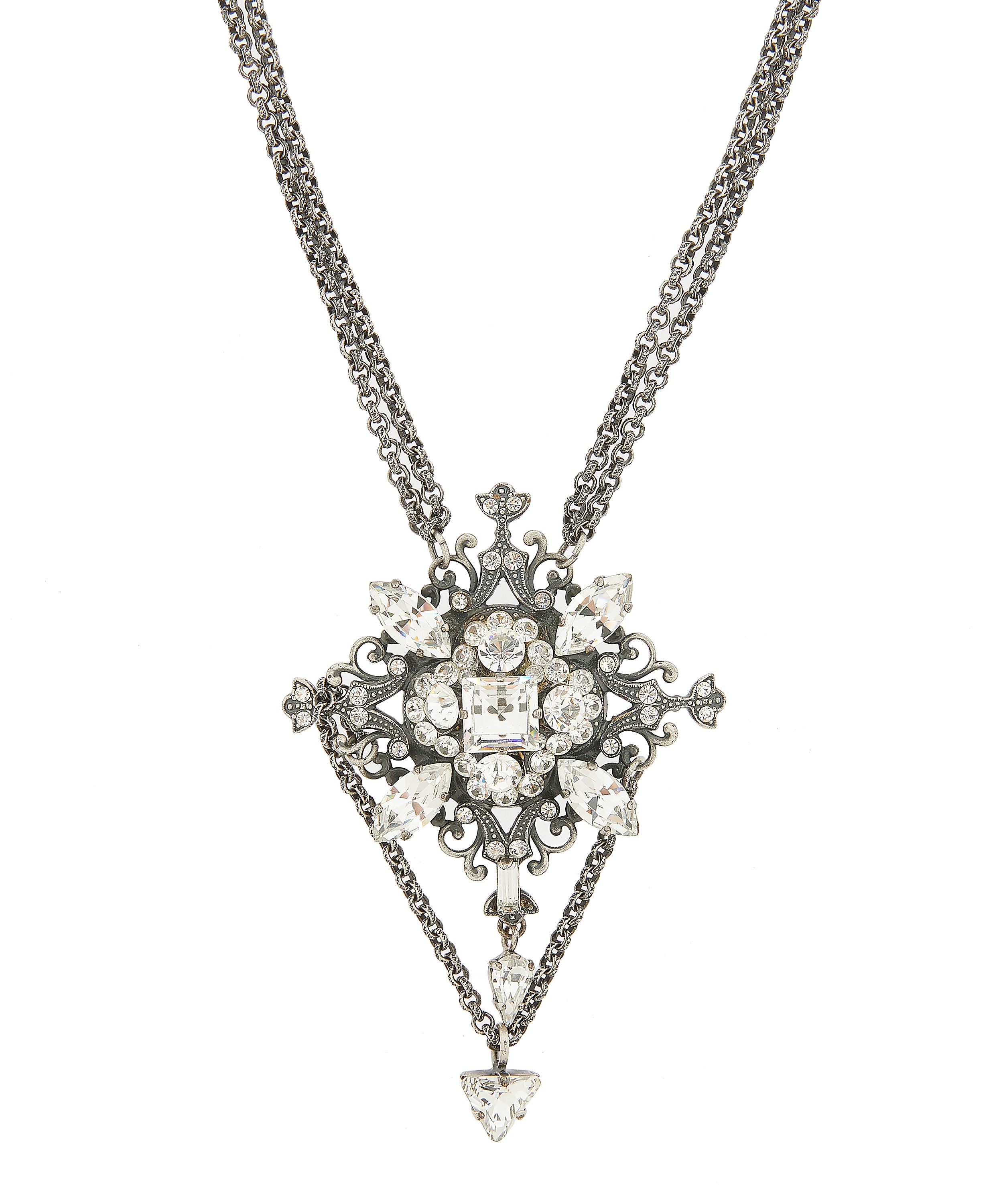 Designer Vintage - Turn of the Century Claire Garnett White Metal Faux Diamond Pendant Necklace image number 0