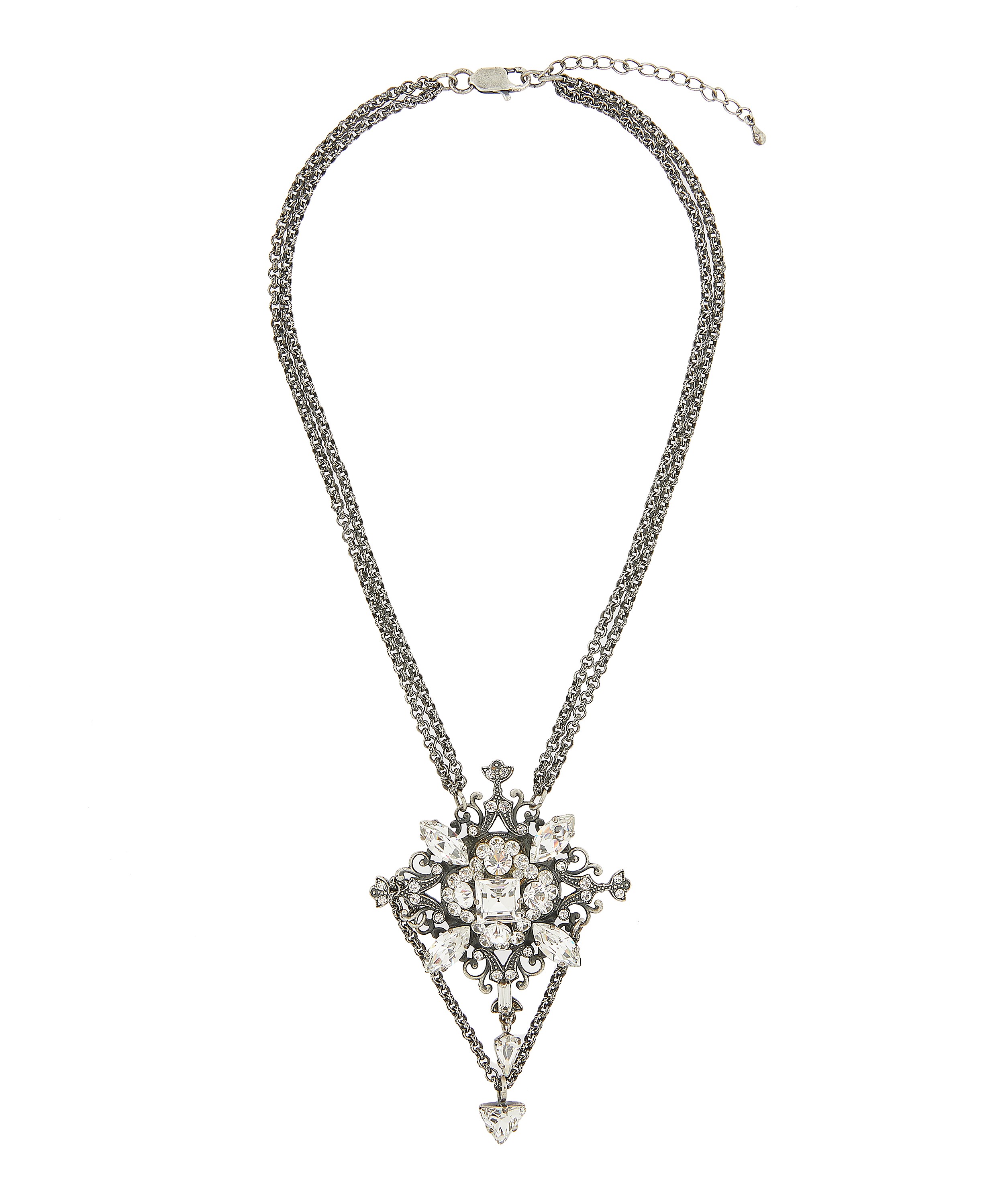 Designer Vintage - Turn of the Century Claire Garnett White Metal Faux Diamond Pendant Necklace image number 2