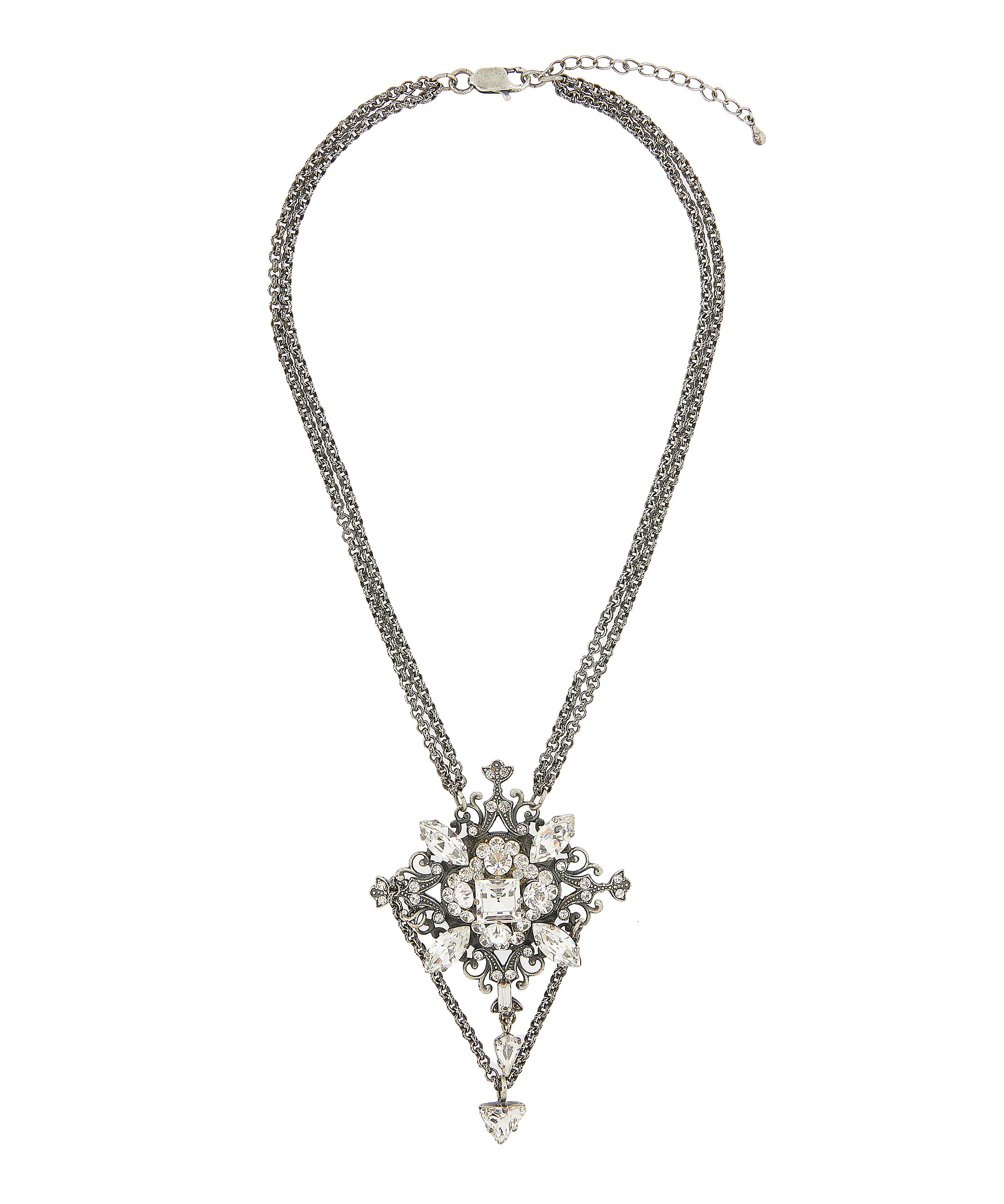 Designer Vintage - Turn of the Century Claire Garnett White Metal Faux Diamond Pendant Necklace image number 2