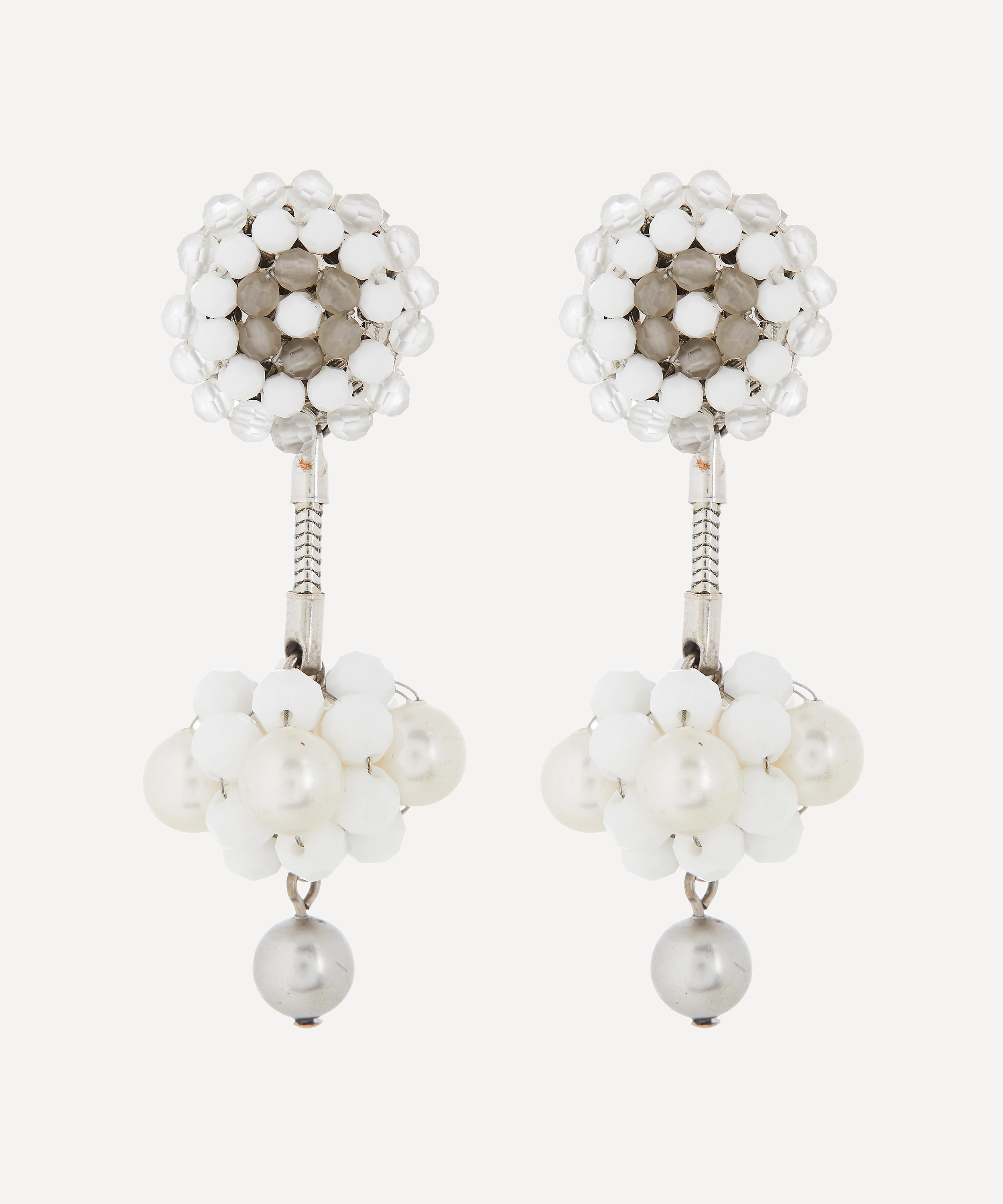 Designer Vintage - 1990s Daniel Swarovski White Metal Faux Gemstone Clip-On Drop Earrings image number 0