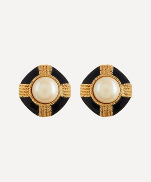 Designer Vintage - 1980s Gilt Faux Pearl and Black Lacquer Clip-On Earrings image number 0