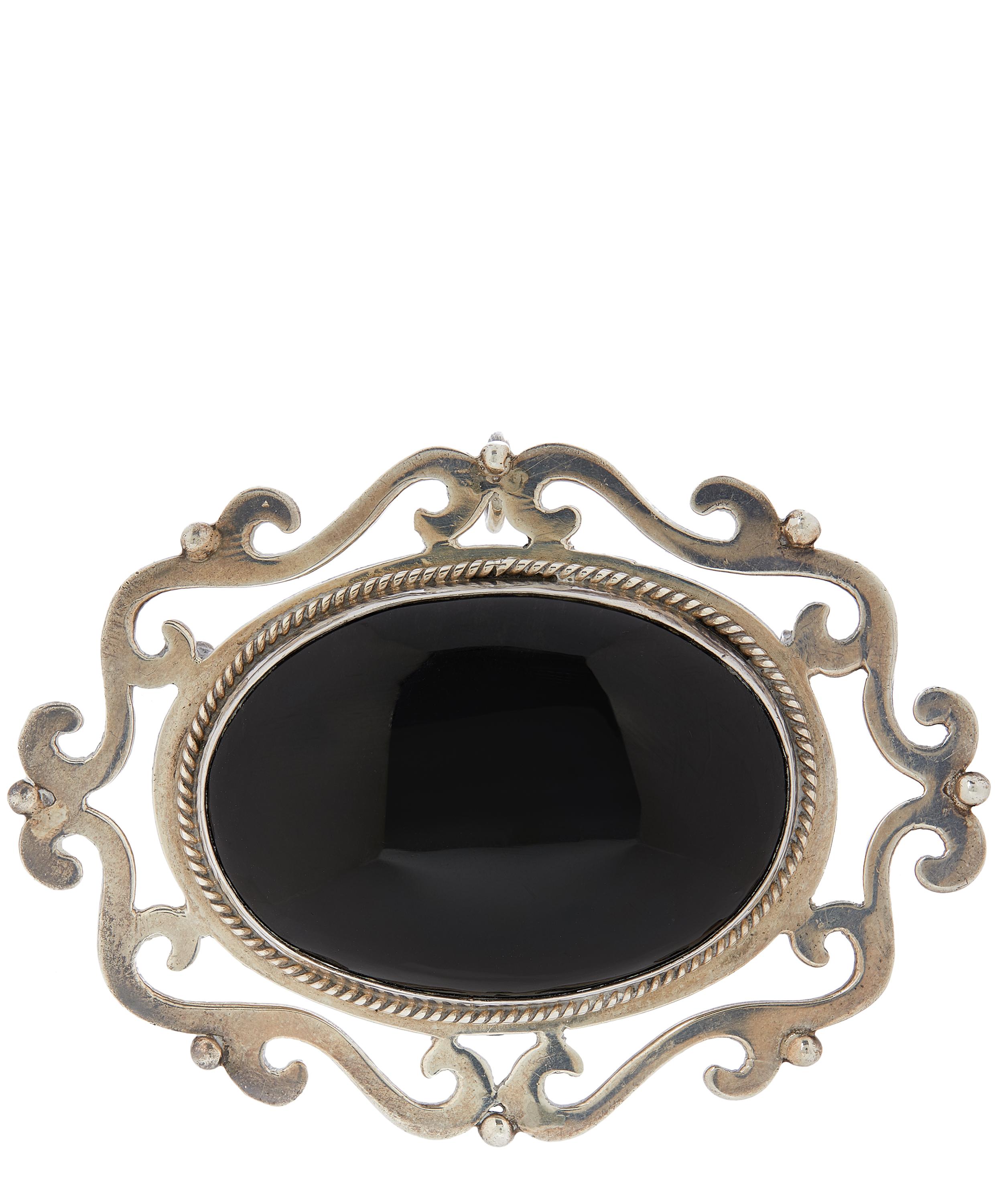 Designer Vintage - 1970s Silver Black Onyx Brooch image number 0