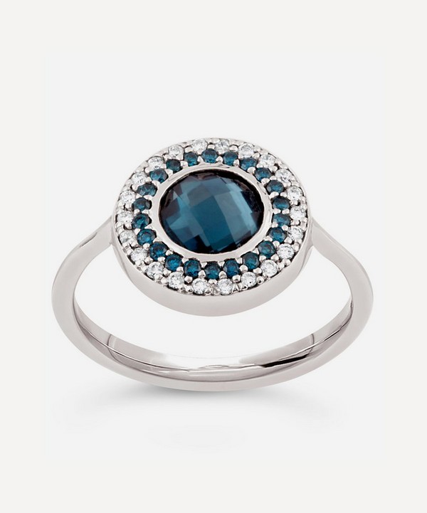 Dinny Hall - 14ct White Gold Double Halo Blue Topaz and Diamond Pinky Ring image number null