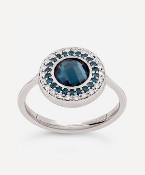 Dinny Hall - 14ct White Gold Double Halo Blue Topaz and Diamond Pinky Ring image number 0