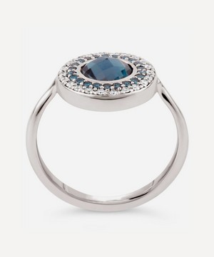Dinny Hall - 14ct White Gold Double Halo Blue Topaz and Diamond Pinky Ring image number 2